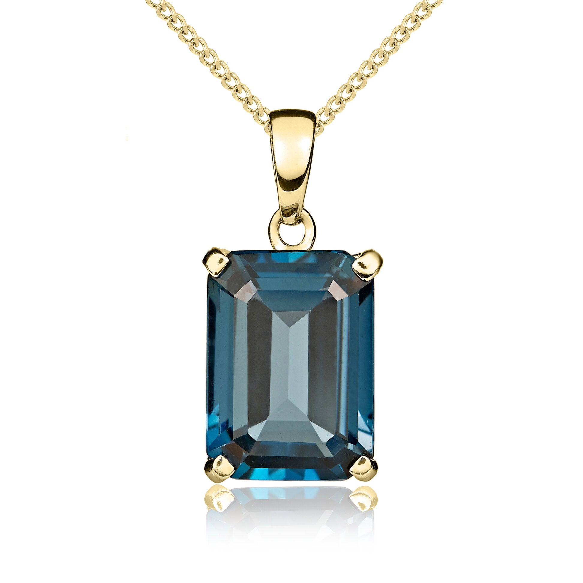 9ct Yellow Gold 14x10mm Octagon London Blue Topaz Claw Set Pendant