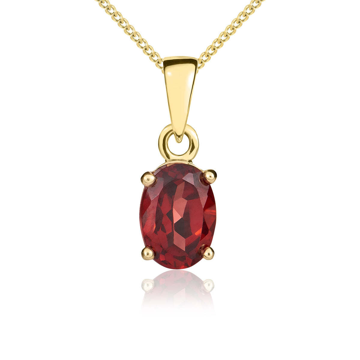 9ct Yellow Gold Oval Garnet Claw Pendant