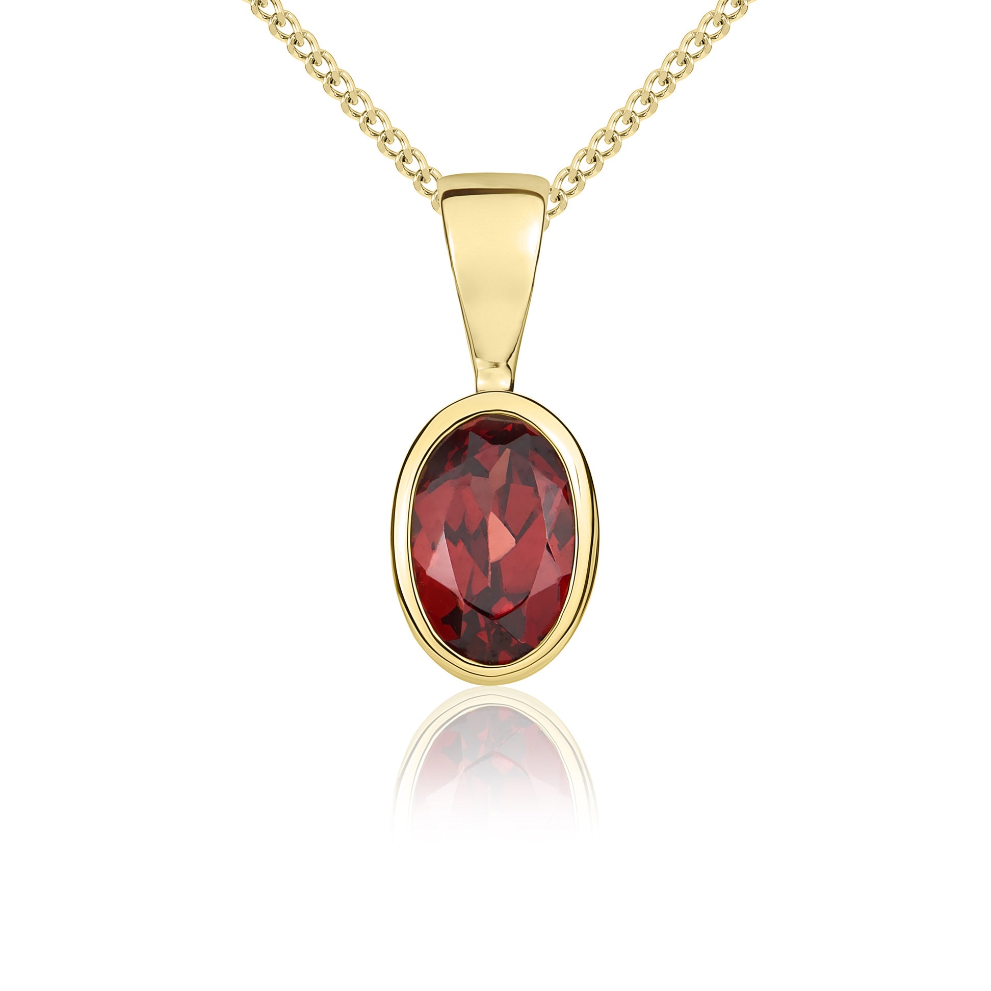 9ct Yellow Gold 6x4 Oval Garnet Rubover Pendant