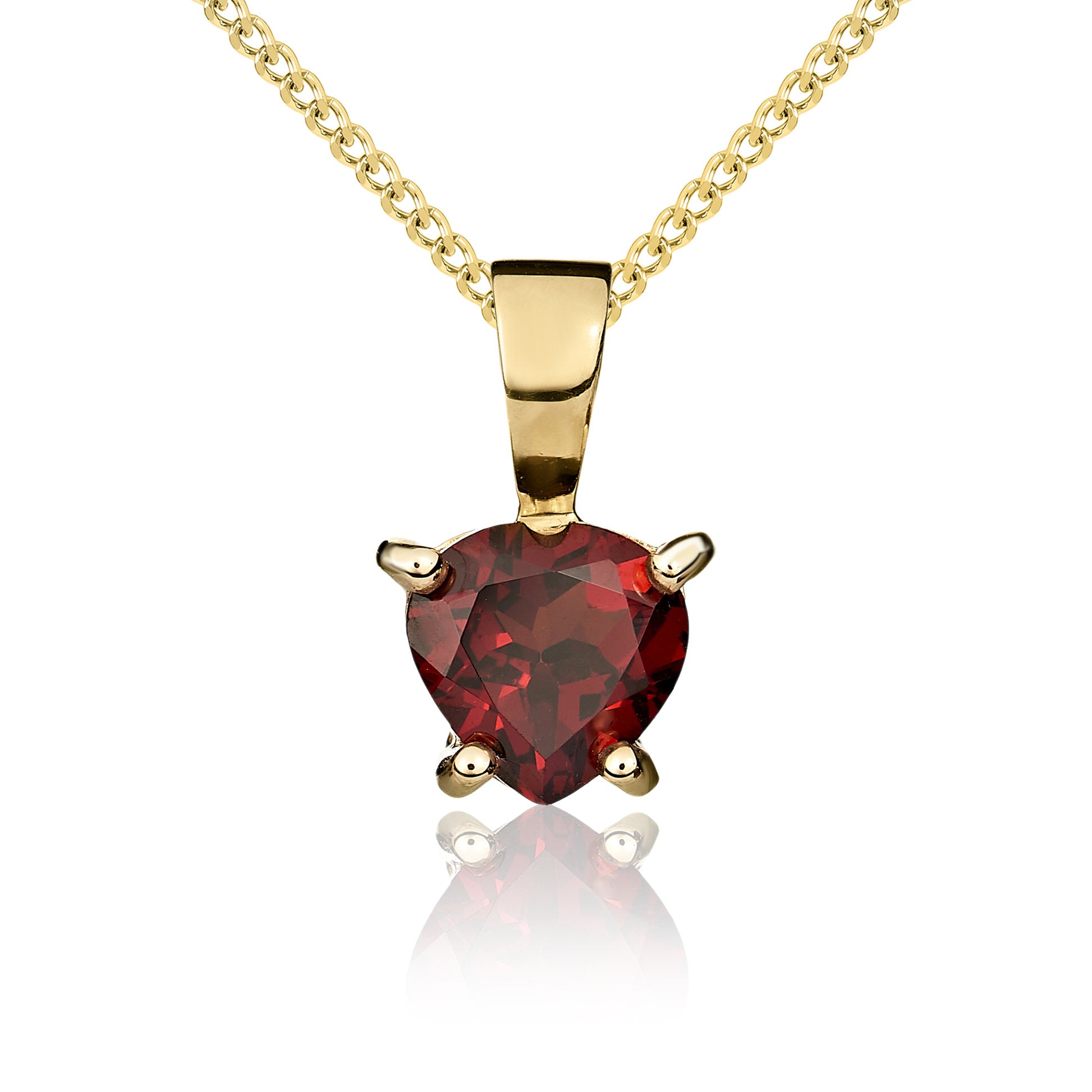 9ct Yellow Gold 6mm Heartshape Garnet Claw Set Pendant