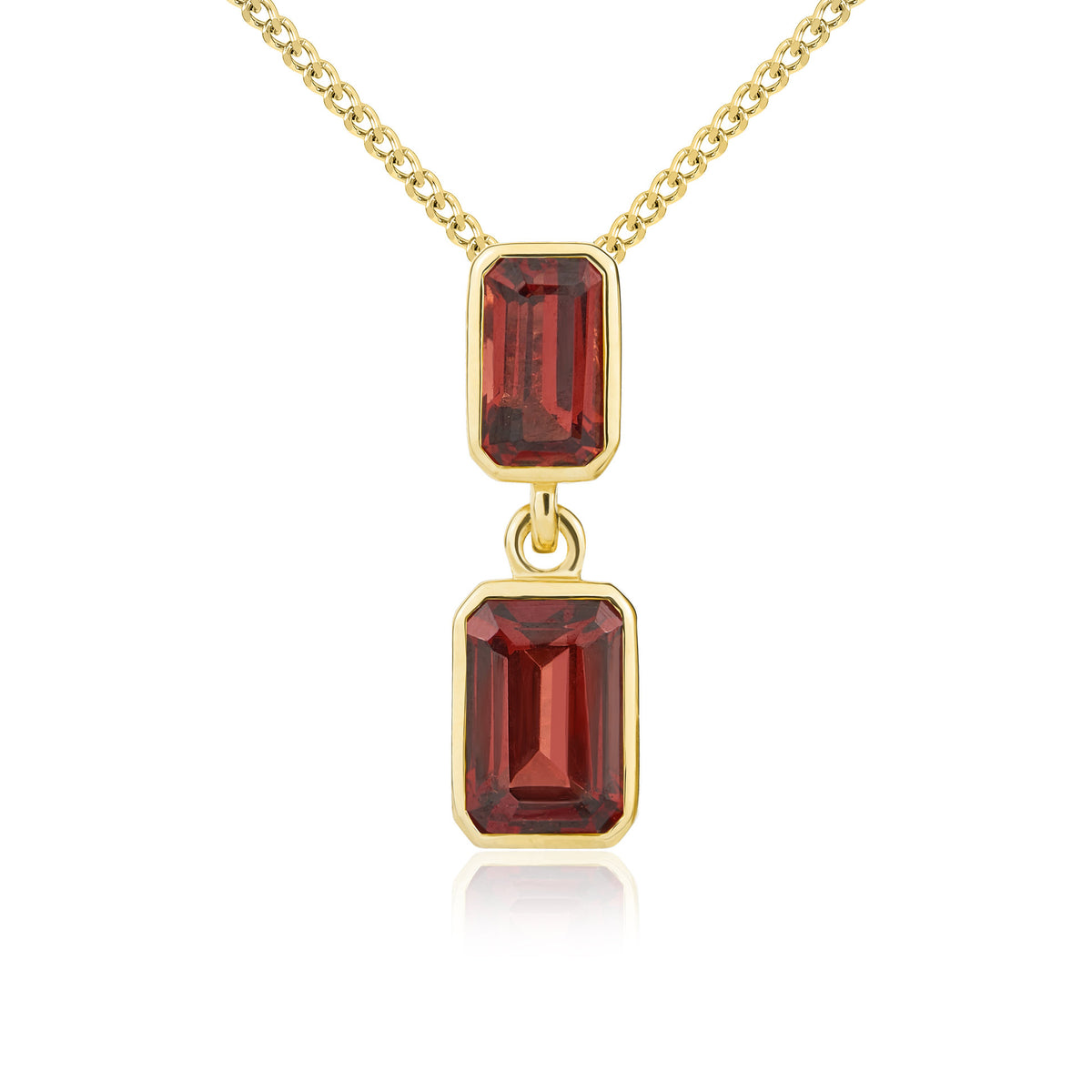 9ct Yellow Gold Octagon Garnet 2 Stone Rubover Pendant