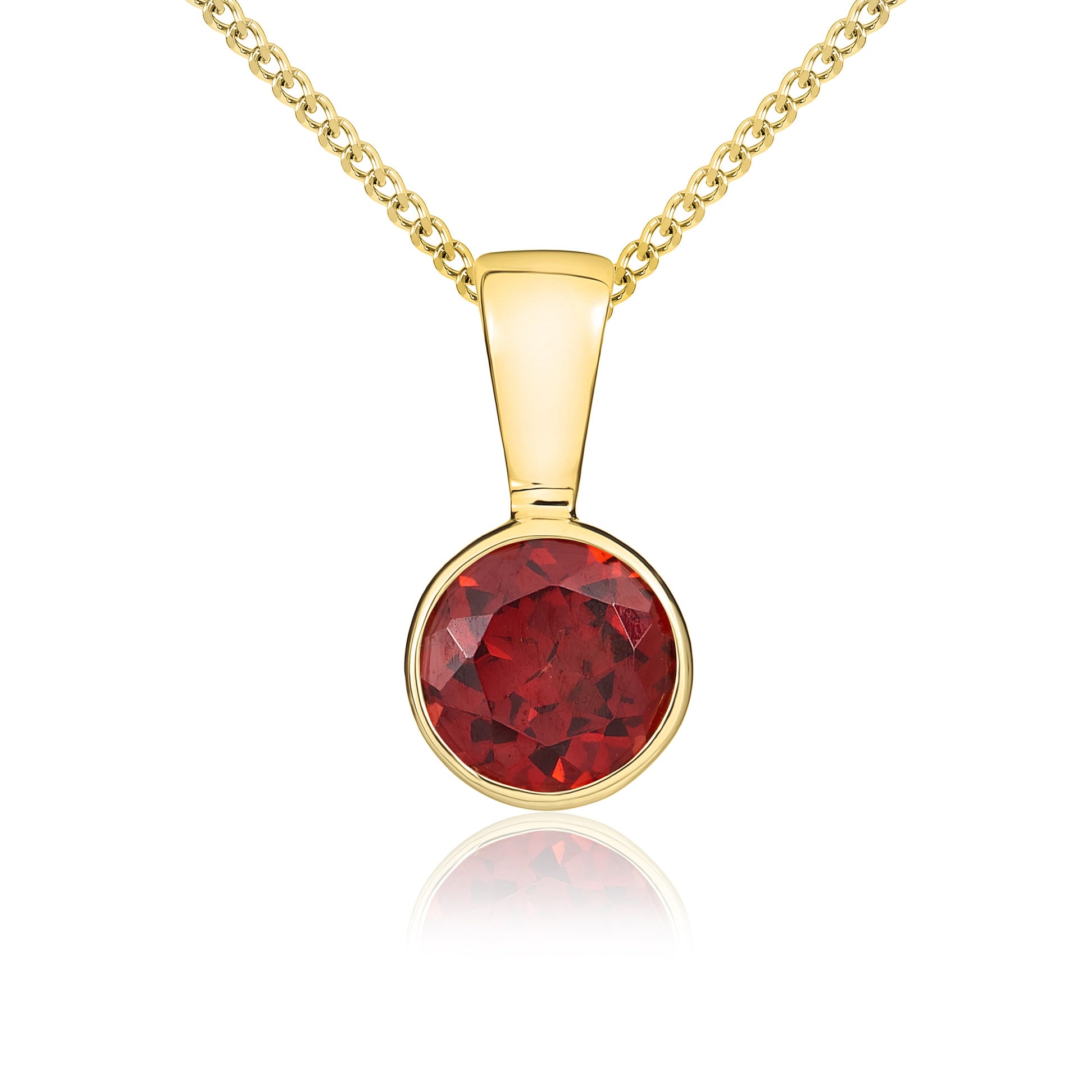 9ct Yellow Gold 5mm Round Garnet Rubover Pendant