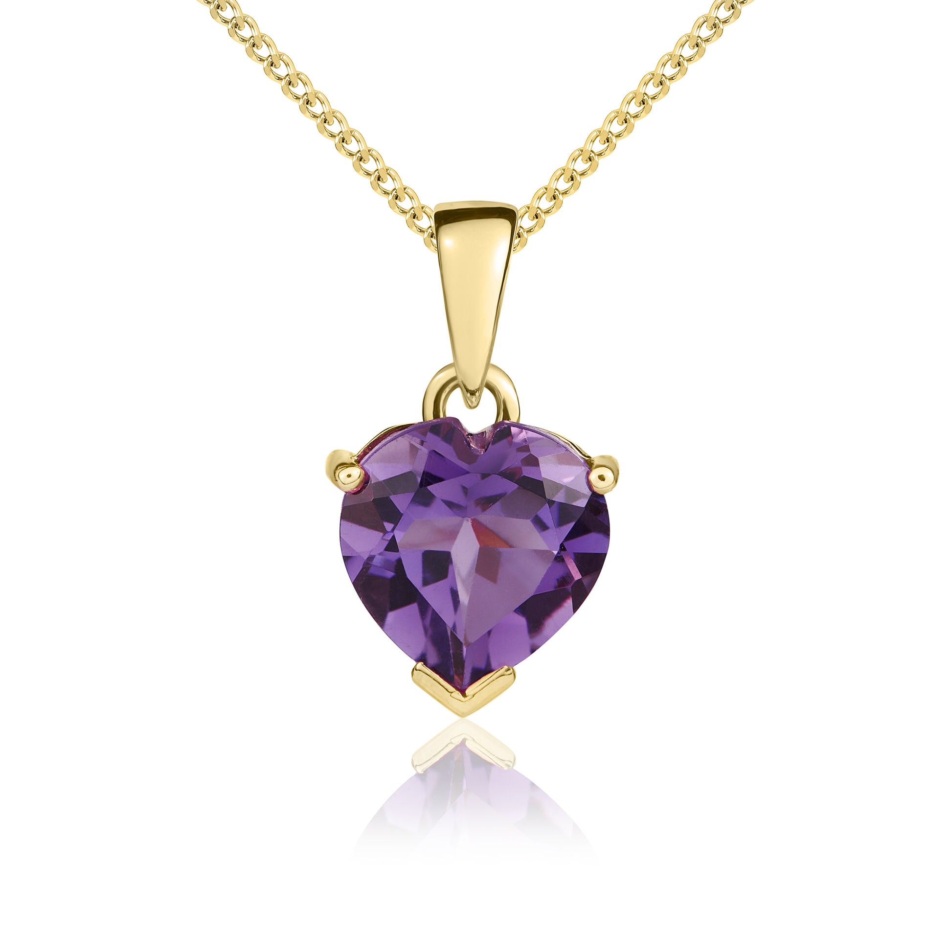 9ct Yellow Gold 8mm Heart Amethyst Claw Pendant