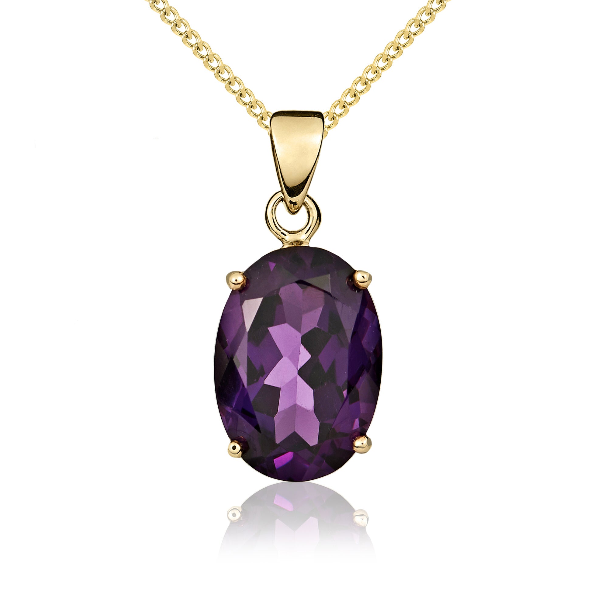 9ct Yellow Gold Oval Amethyst Claw Pendant