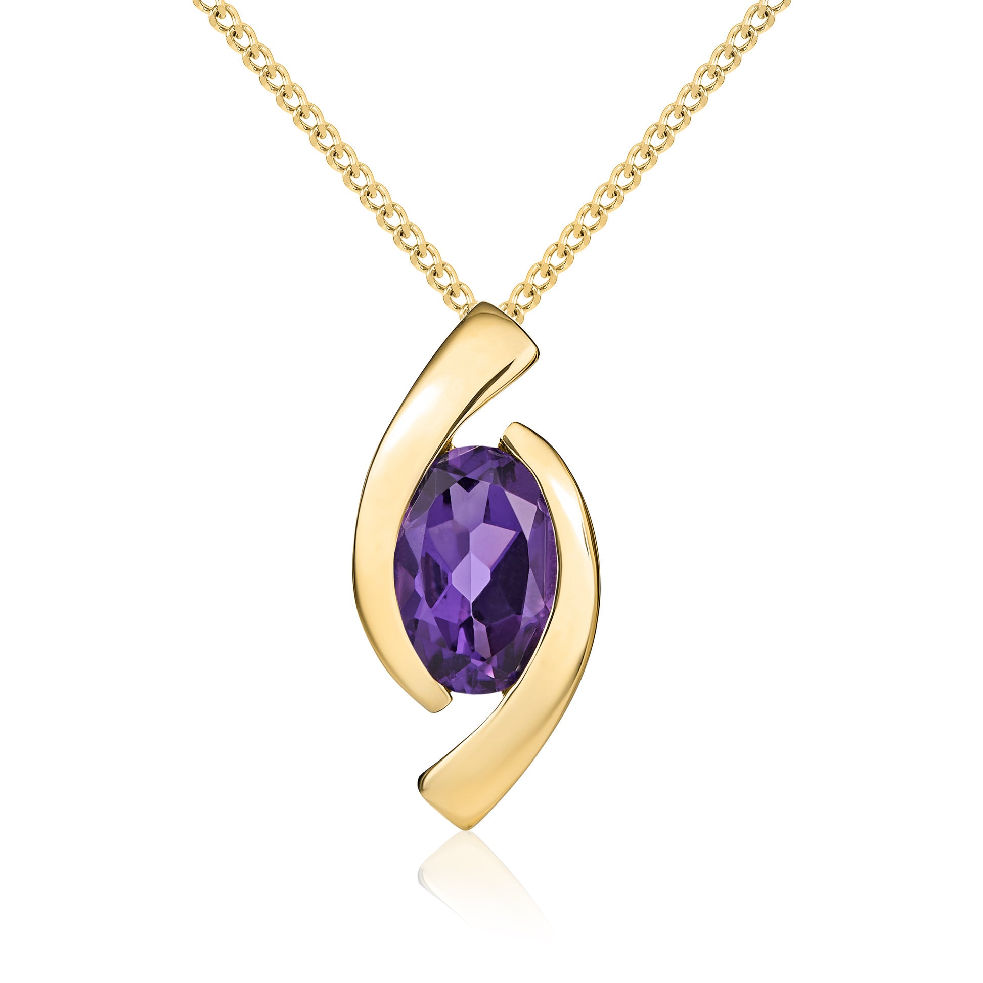 9ct Yellow Gold 6x4 Oval Amethyst 'eye' Pendant