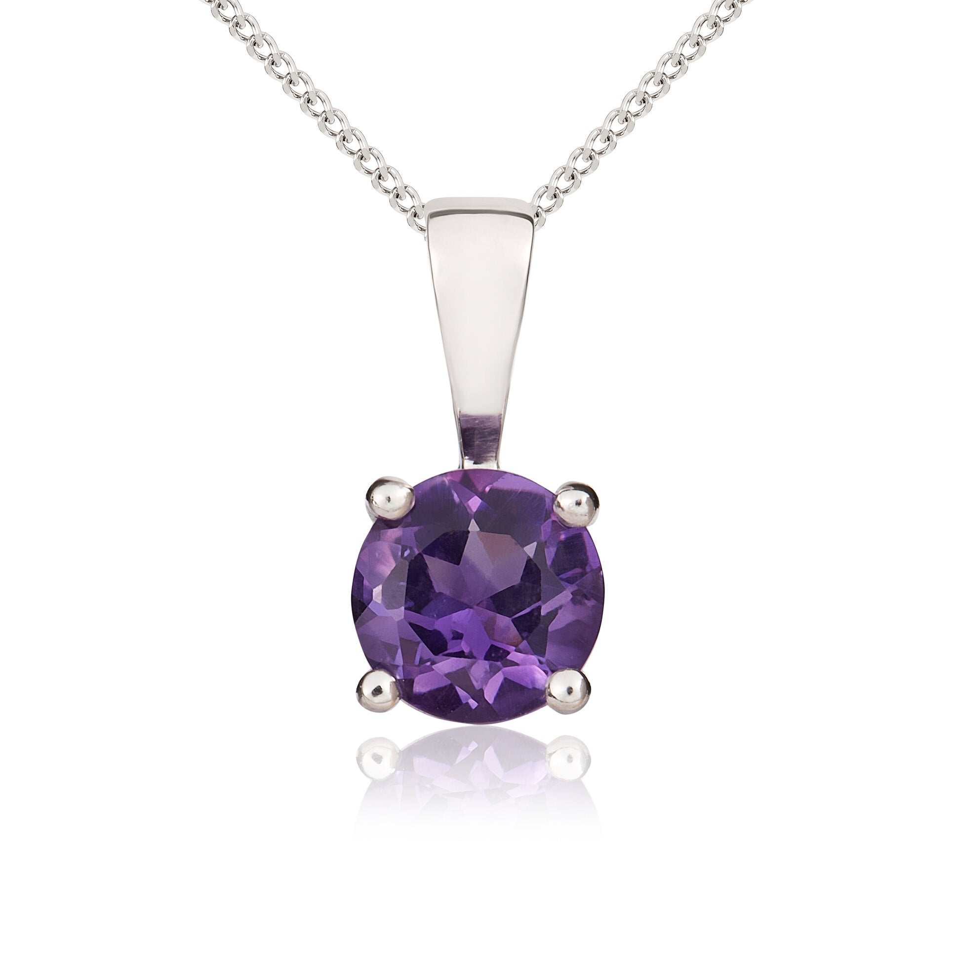 9ct white gold 5mm Round Amethyst 4 Claw Single Stone pendant