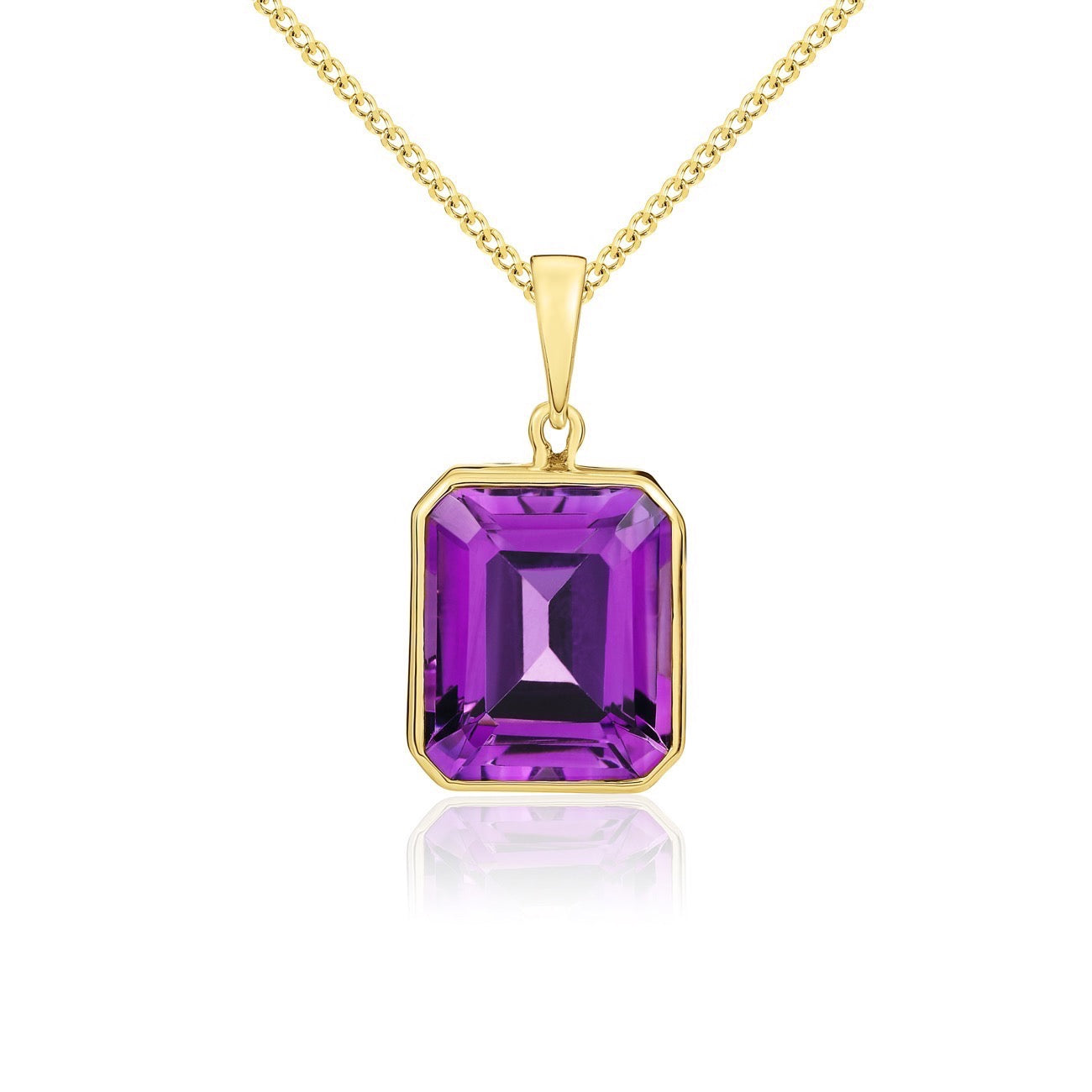 9ct Yellow Gold 12x10 Octagon Amethyst Rubover Pendant