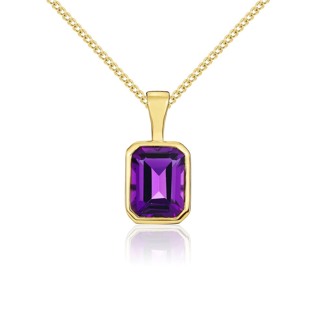 9ct Yellow Gold 8x6 Octagon Amethyst Rubover Pendant