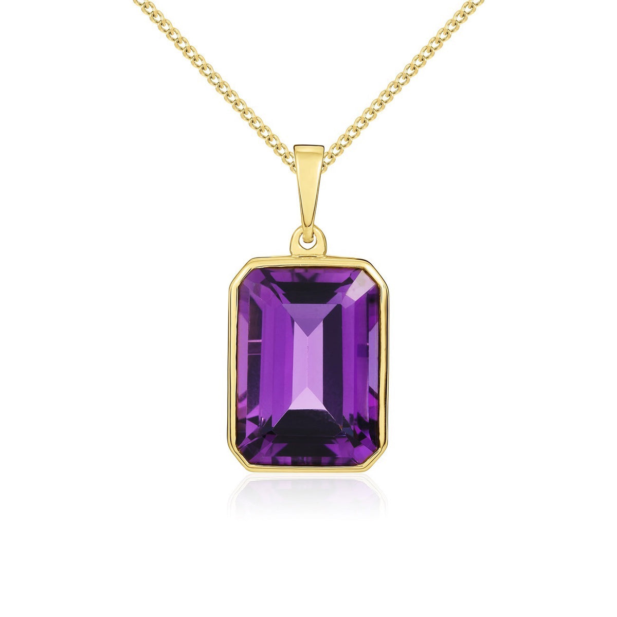 9ct Yellow Gold Octagonal Amethyst Rubover Pendant