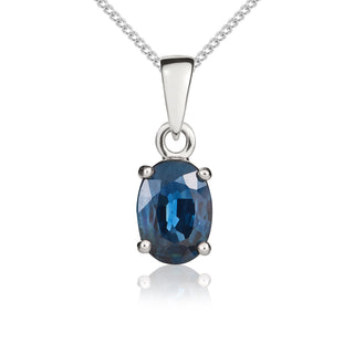 9ct white gold 7 x 5mm oval Sapphire 4 Claw pendant