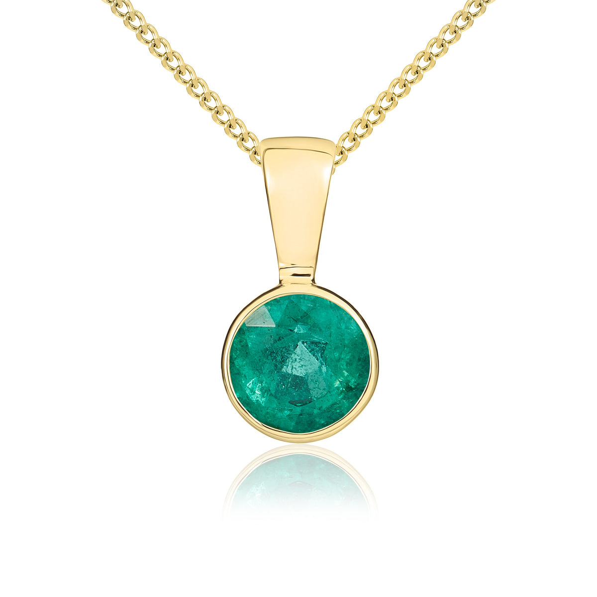 9ct Yellow Gold 5mm Round Emerald Rubover Pendant