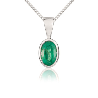 9ct white gold 6 x 4 mm oval Emerald rubover pendant