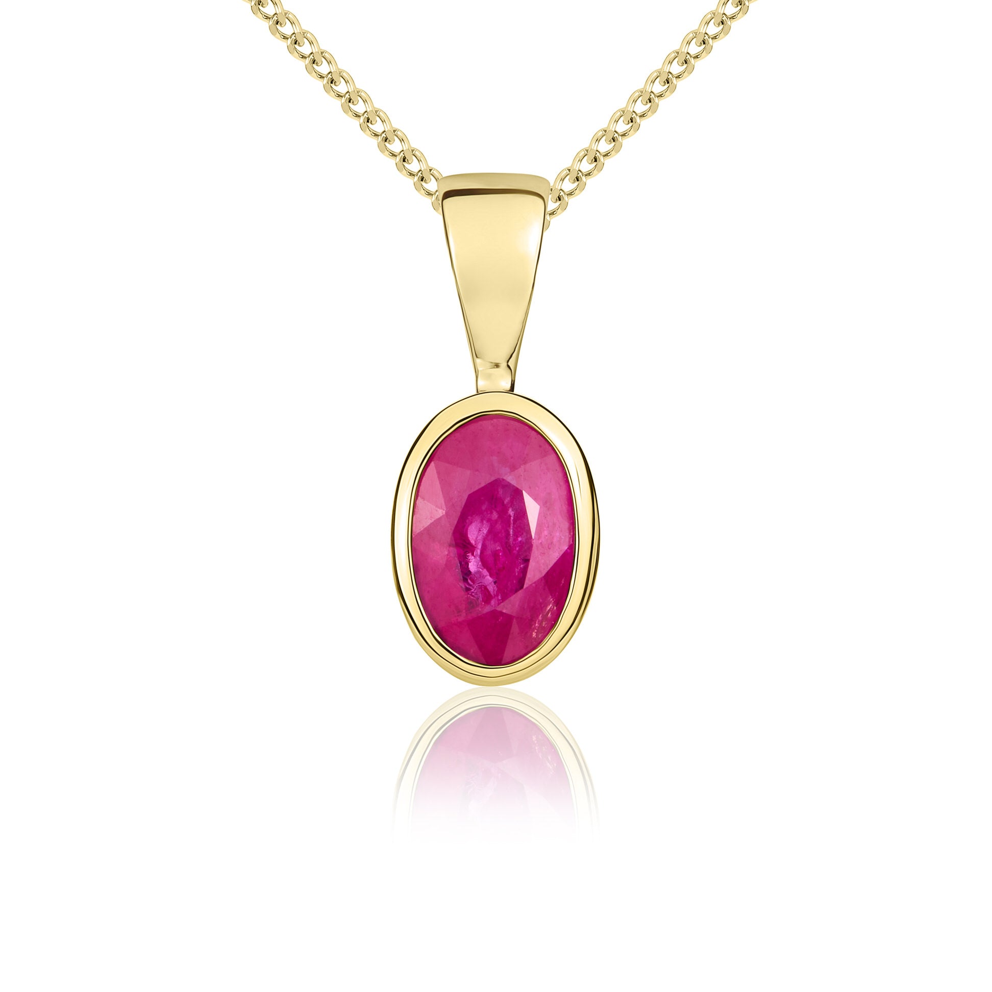 9ct yellow gold 6x 4mm Oval Ruby Rubover Pendant