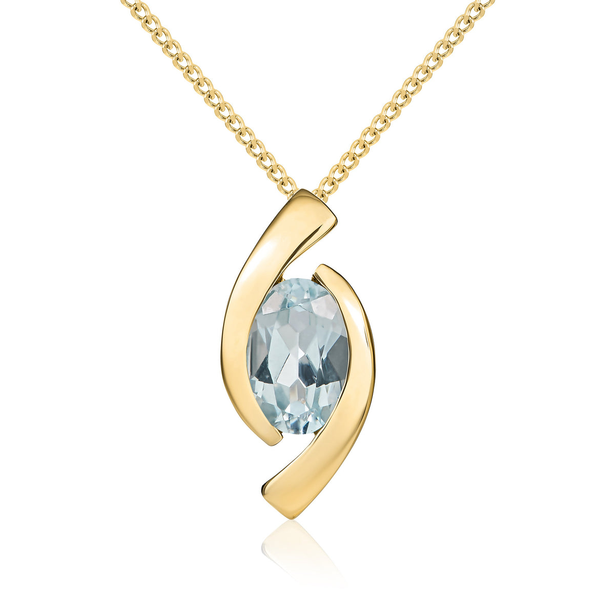 9ct Yellow Gold 6x4 Oval Aquamarine 'eye' Pendant