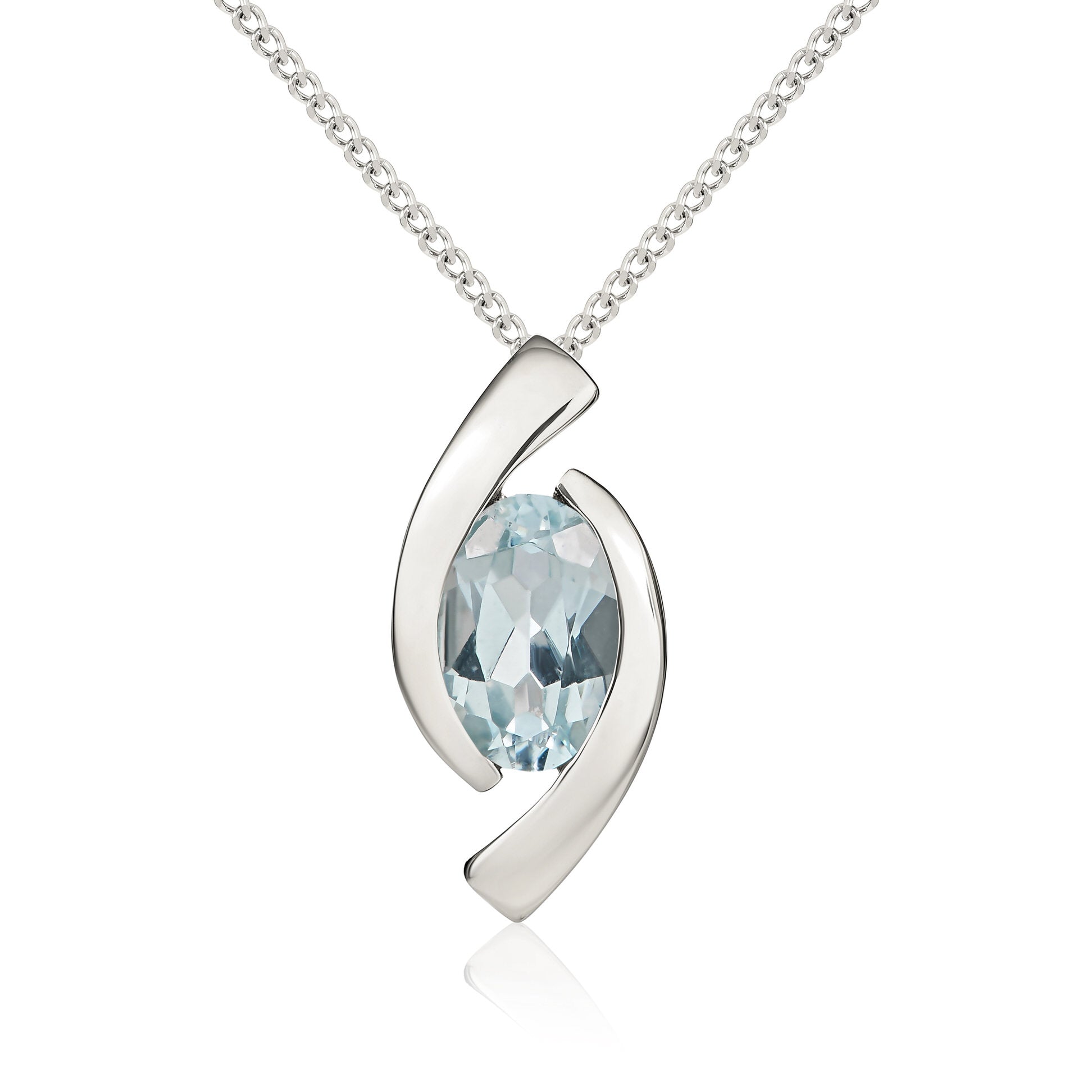 9ct White Gold 6x4 Oval Aquamarine 'eye' Pendant