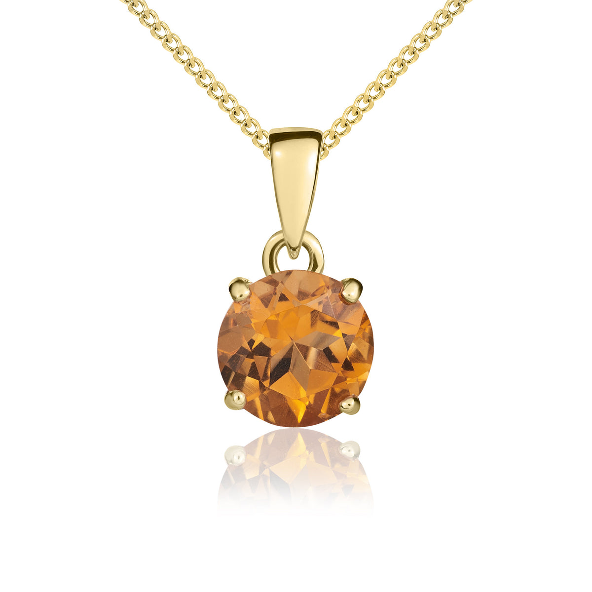 9ct Yellow Gold 7mm Round Citrine Claw Set Pendant