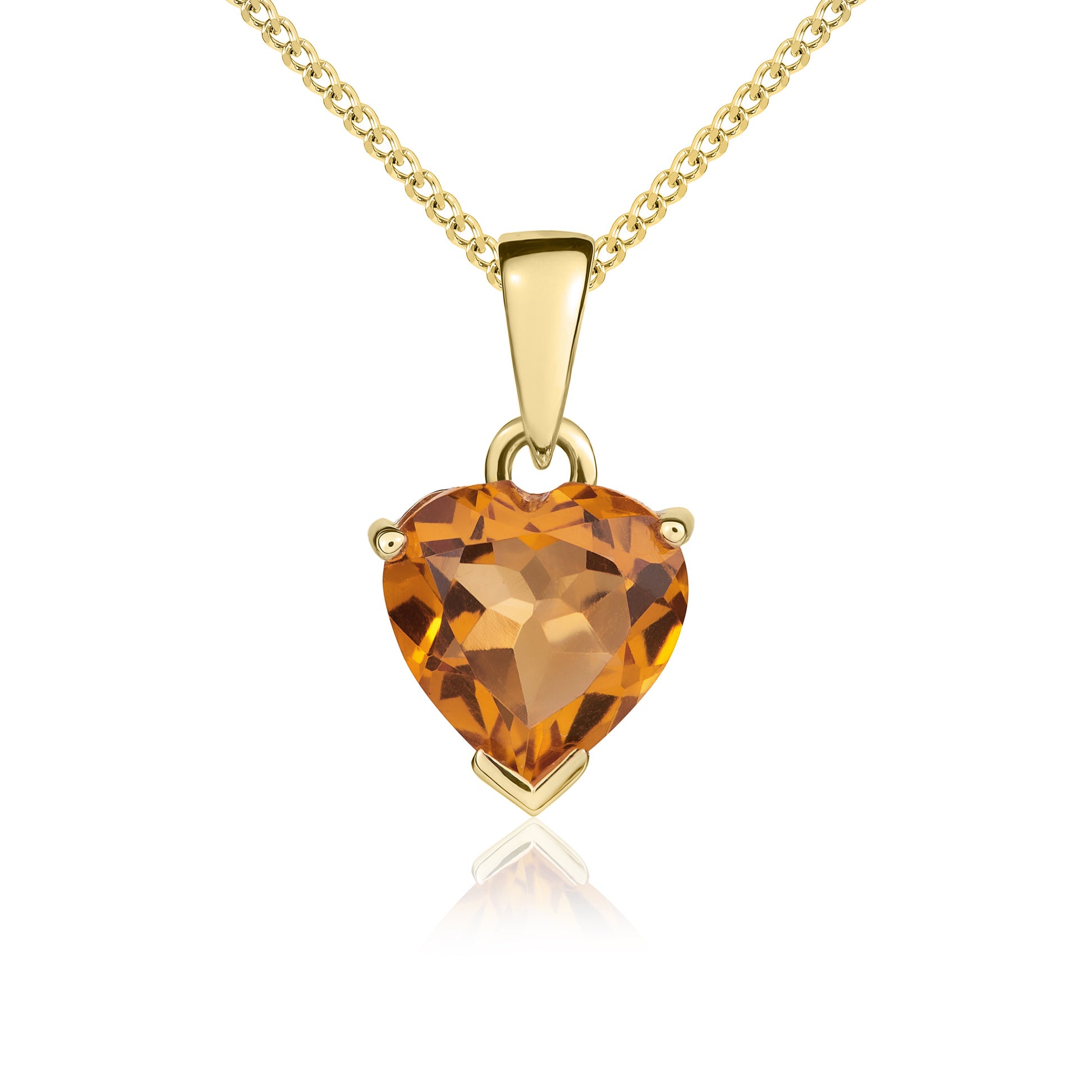 9ct yellow gold 8mm Heart citrine Claw pendant