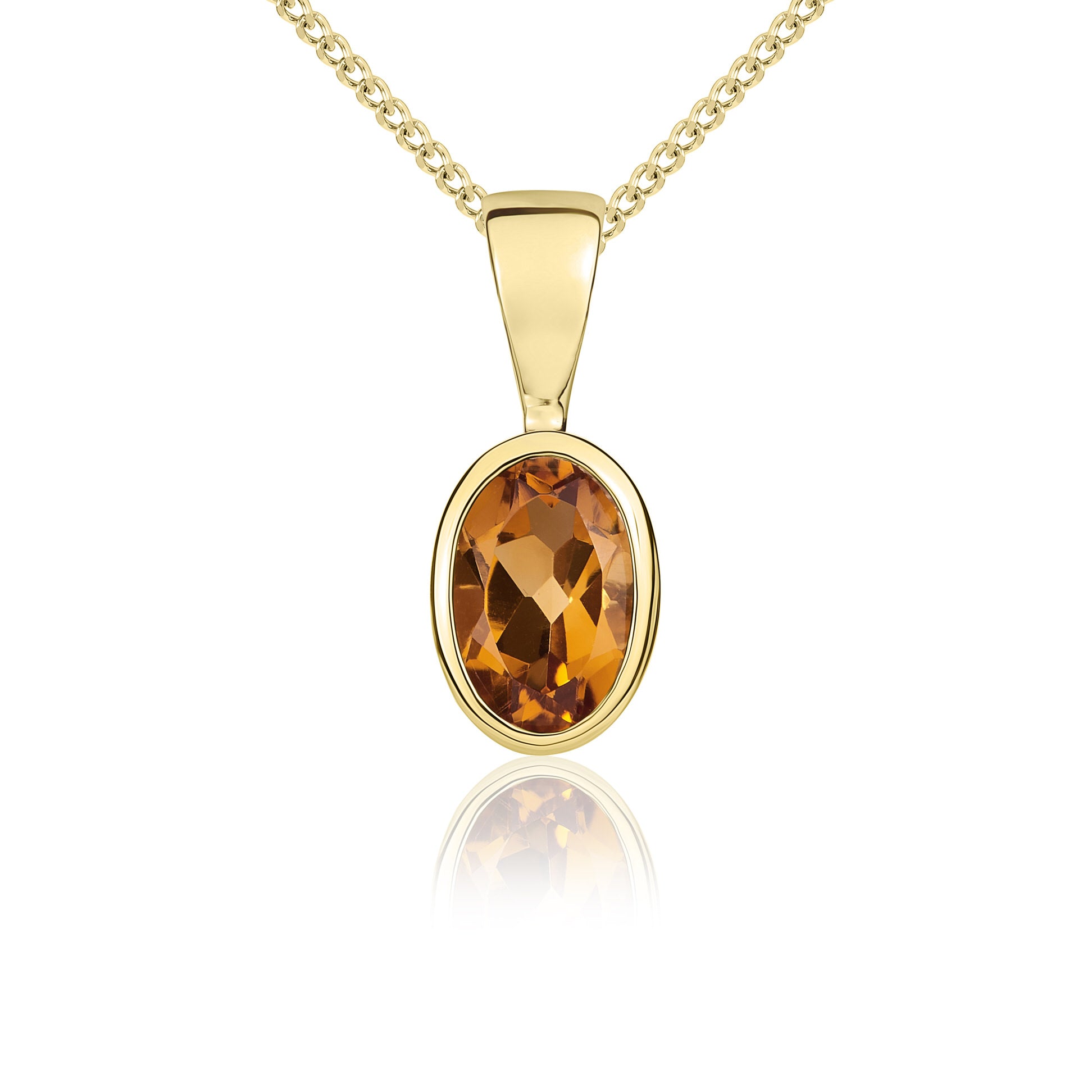 9ct yellow gold 6 x 4mm Oval Citrine Rubover Pendant