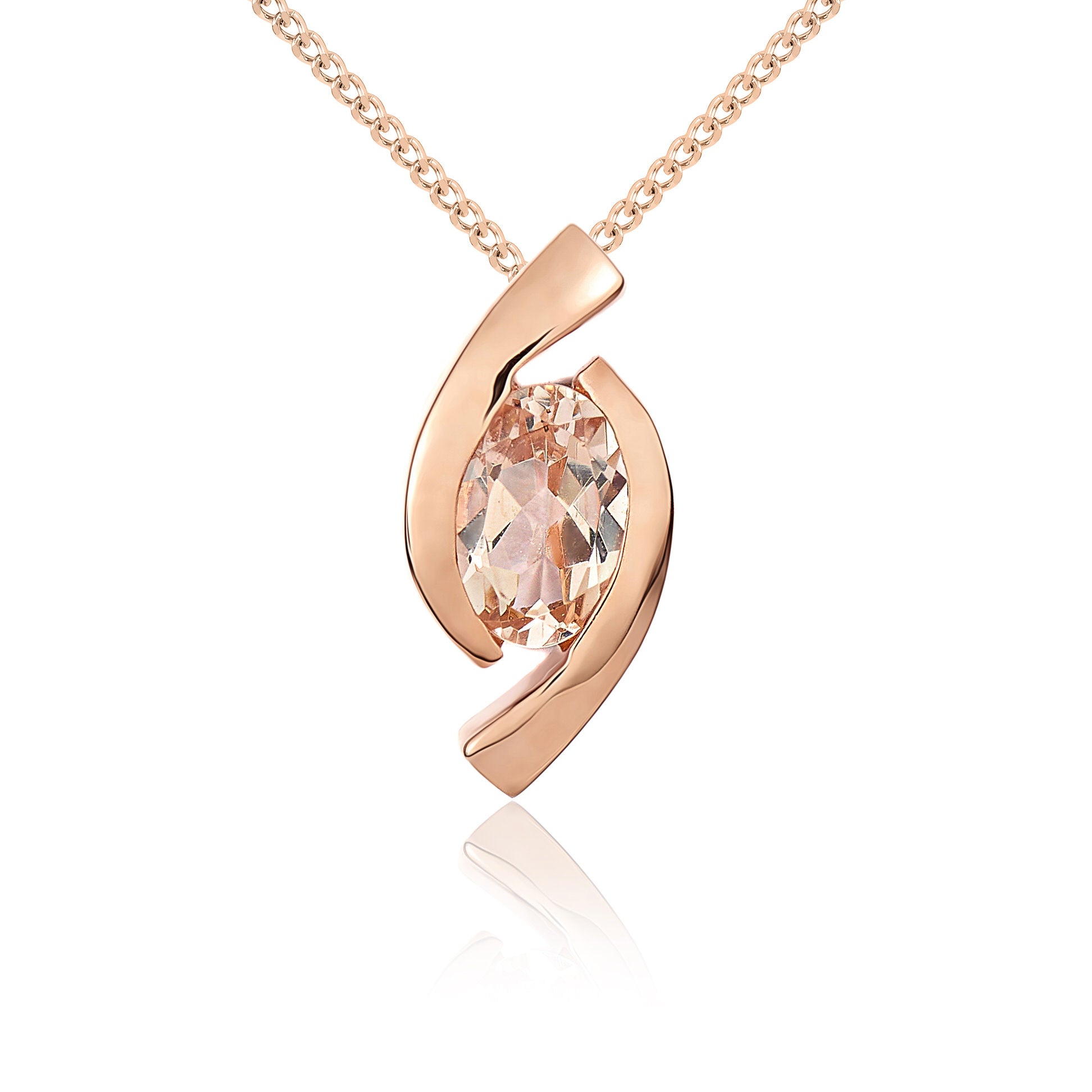9ct Rose Gold 6x4 Oval Morganite 'eye' Pendant