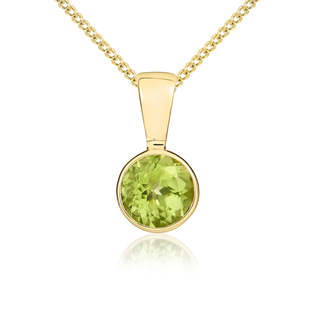 9ct Yellow Gold 5mm Round Peridot Rubover Pendant