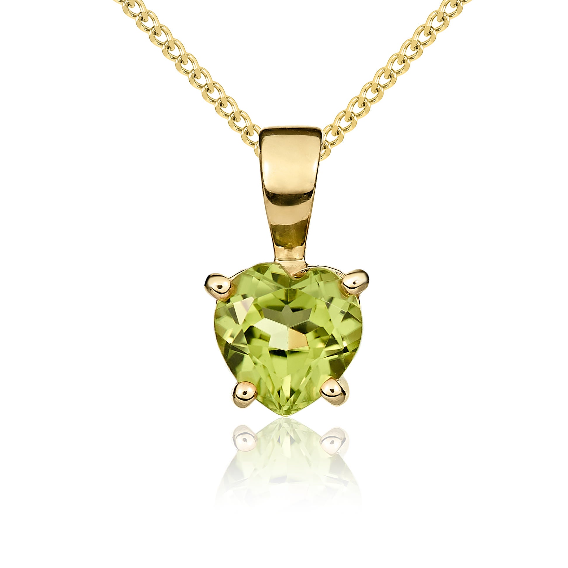 9ct Yellow Gold 6mm Heartshape Peridot Claw Set Pendant