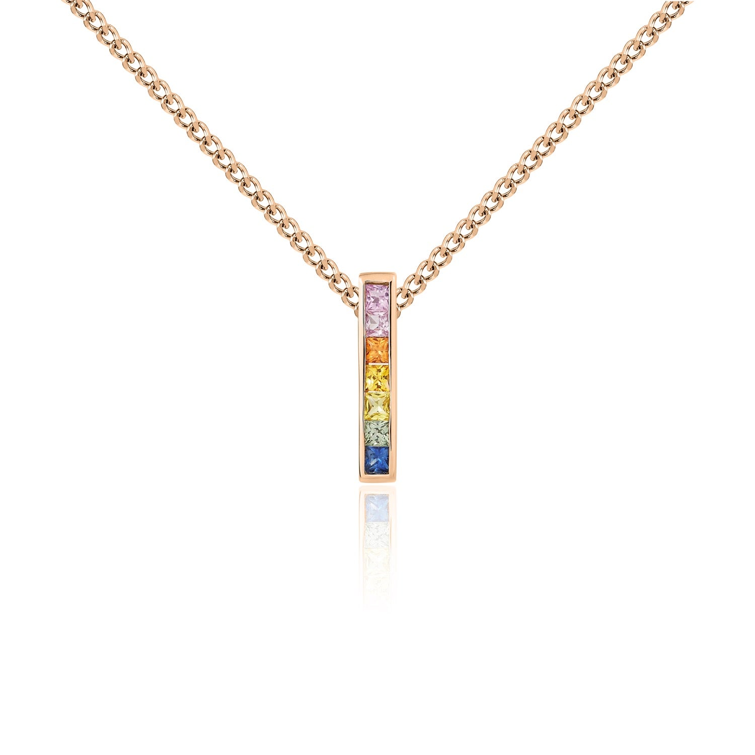 9ct Rose Gold Square Multi-Sap Bar Pend