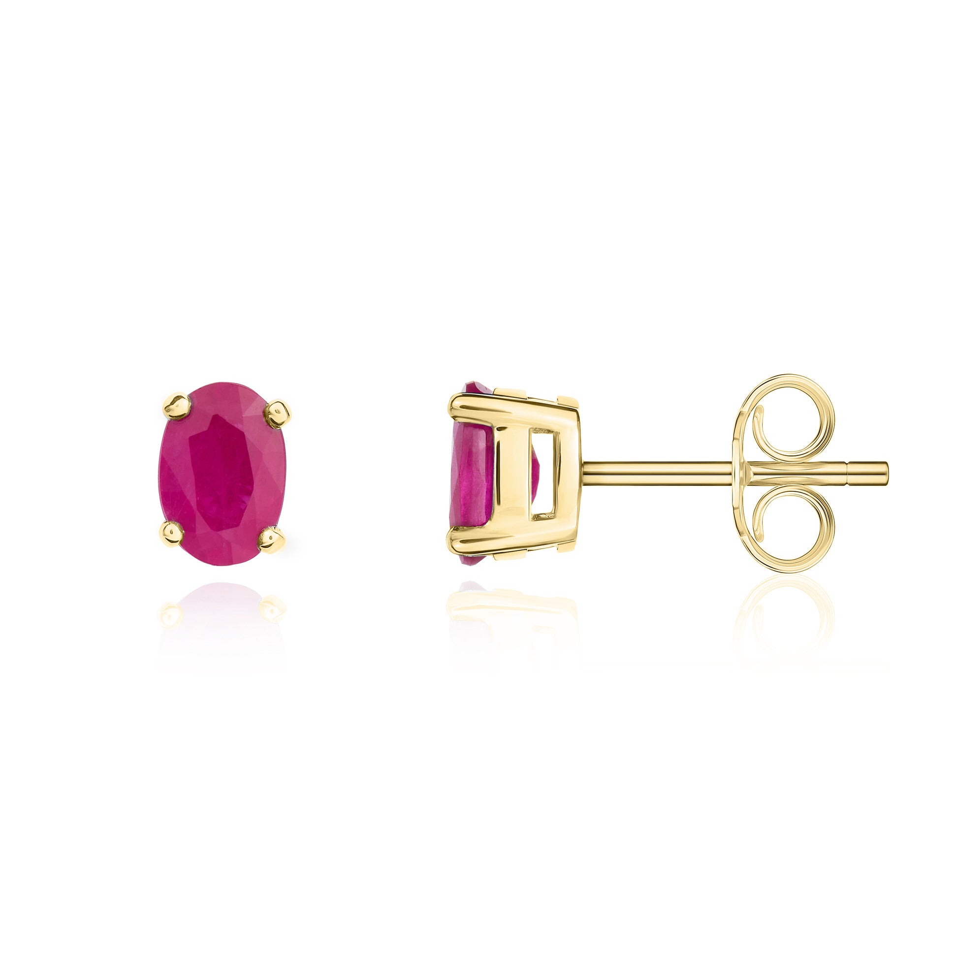 9CT YG 6X4 OVAL RUBY CLAW SET EARRINGS