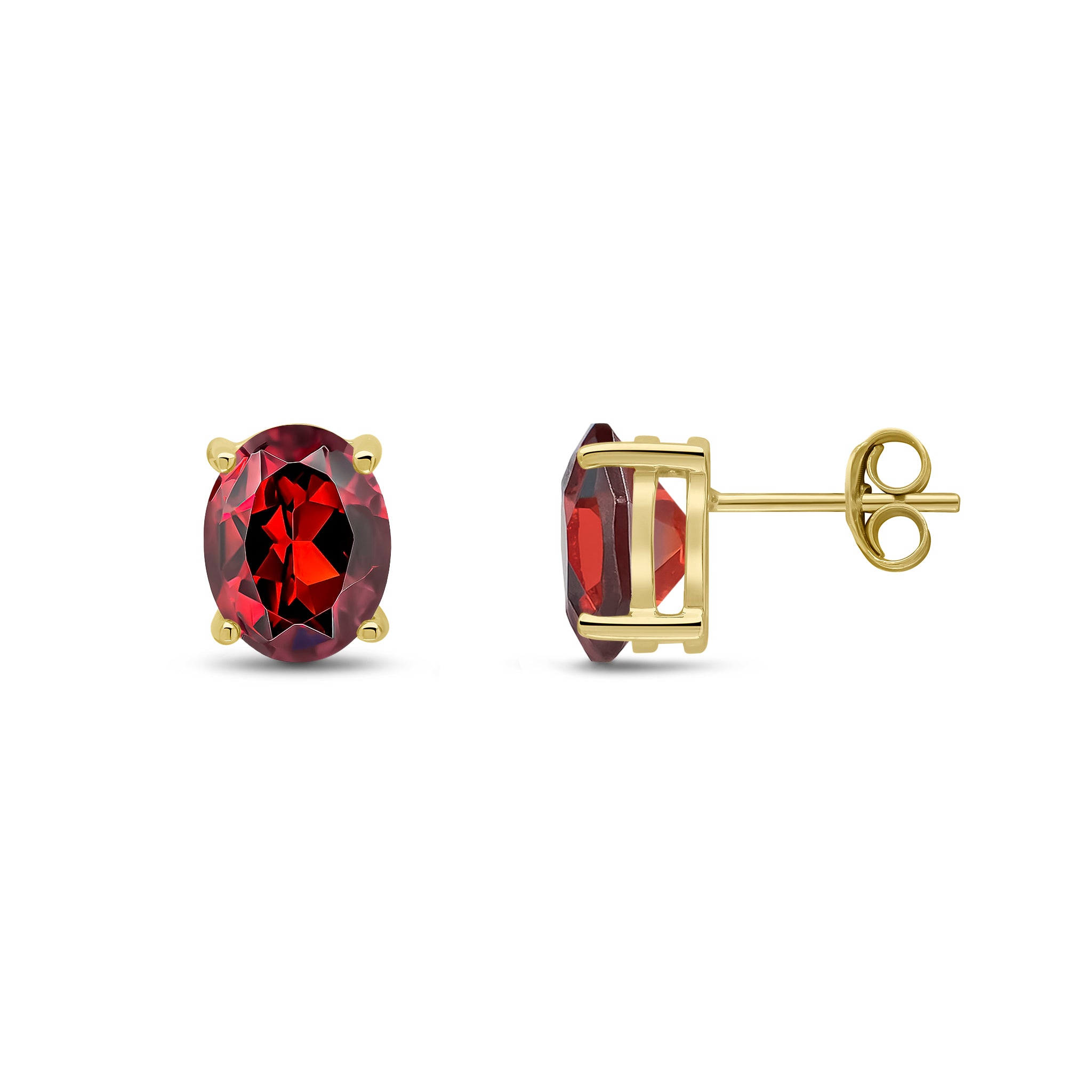 9ct Yellow Gold 9x7 Oval Garnet Claw Earrings