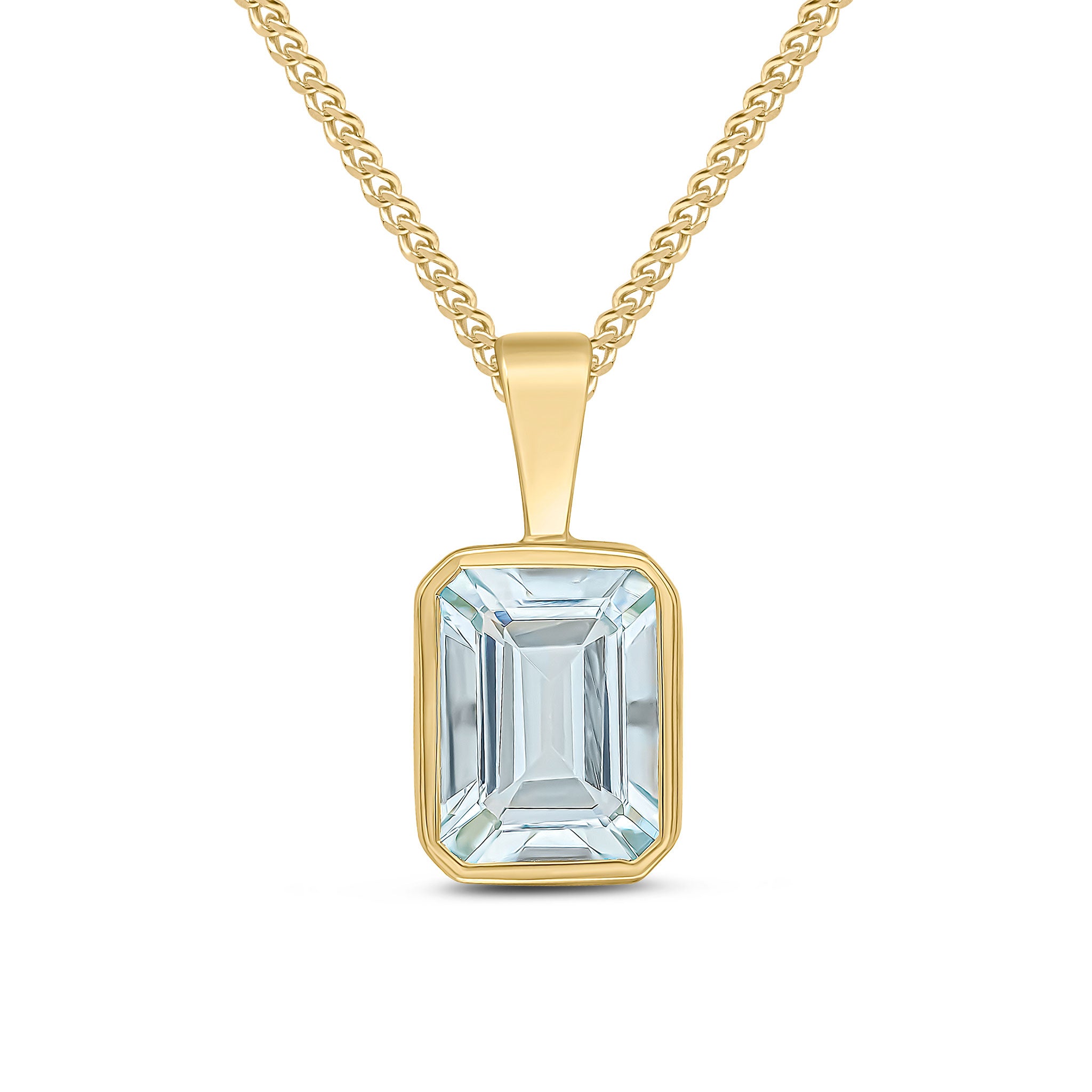 9ct Yellow Gold 8x6 Octagon Aquamarine Rubover Pendant