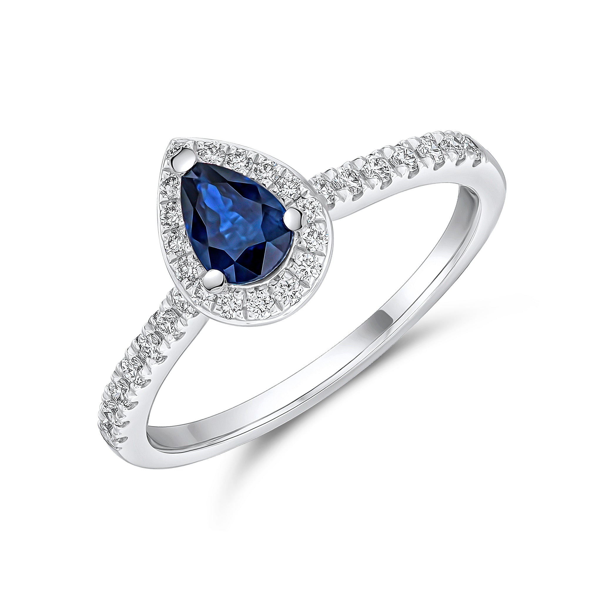18wg Pear Shape Sapphire & Diamond Cluster Ring Stones On Shoulder