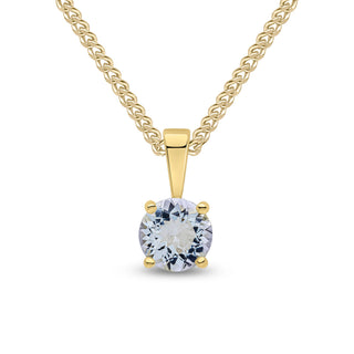 9ct yellow gold 6mm Round Aquamarine 4 Claw Pendant