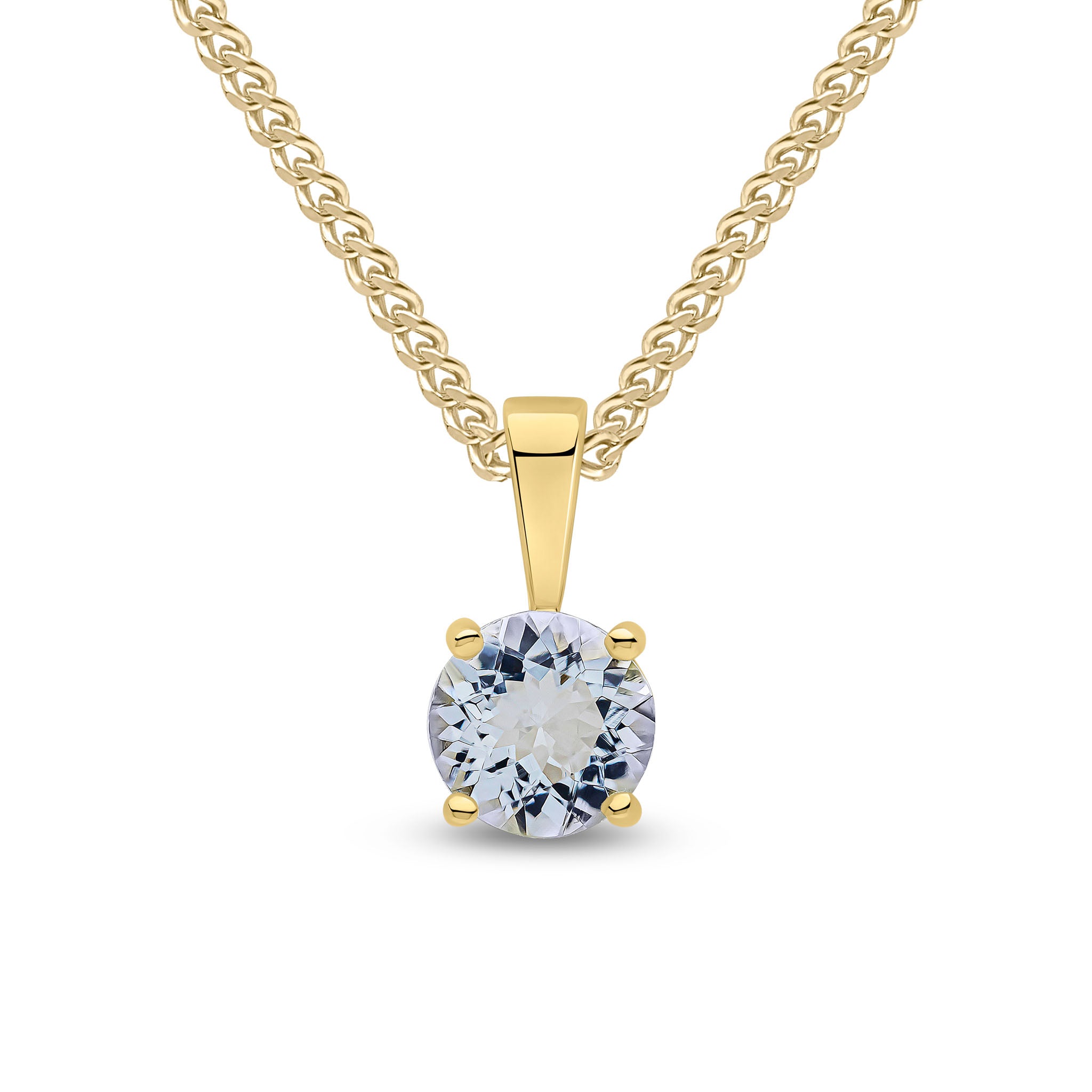 9ct yellow gold 6mm Round Aquamarine 4 Claw Pendant