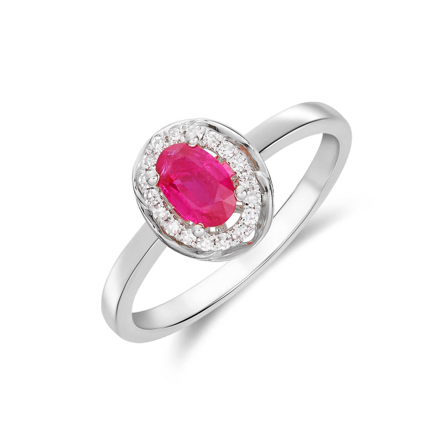 9CT WG 6X4 OVAL RUBY & DIAMOND CLUSTER RING WITH ROPE EDGE 1