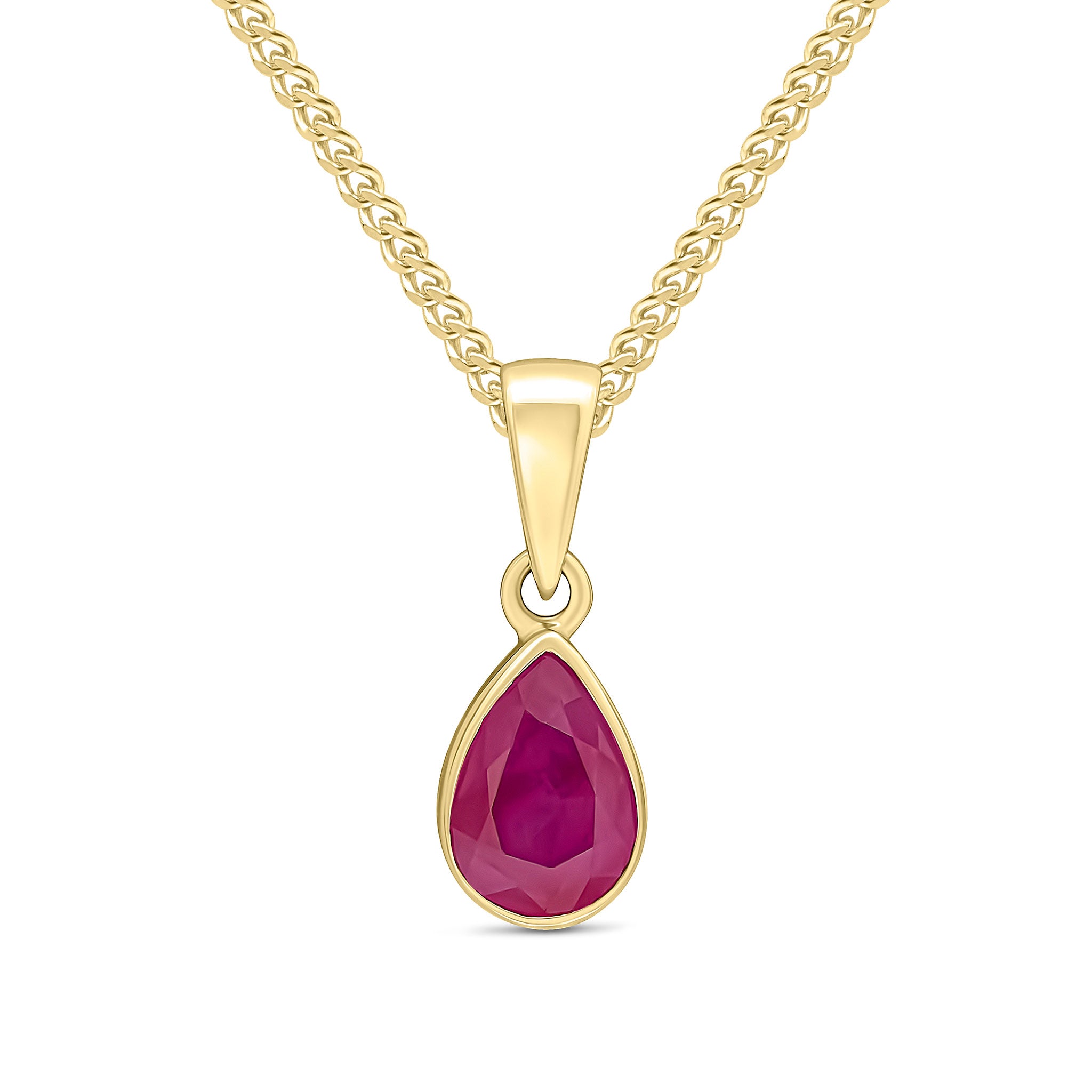 9ct Yellow Gold 7x5 Pear Shape Ruby Rubover Pendant