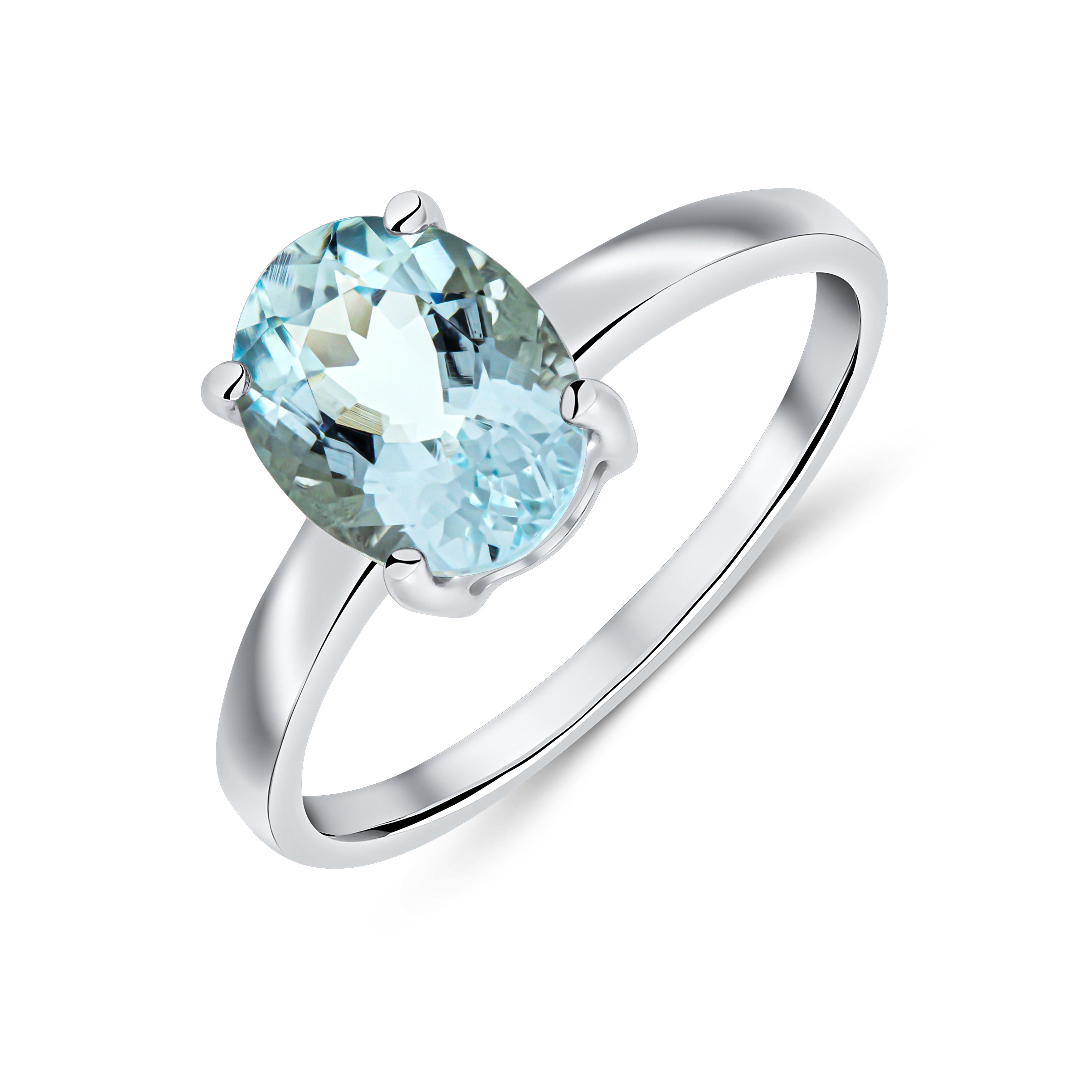 9ct White Gold 9x7mm Oval Aquamarine Claw Single Stone Ring