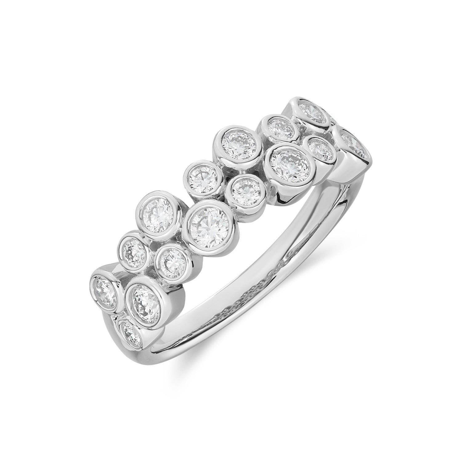 18ct White Gold Diamond Bubble 2 Row Band Ring 0.75ct