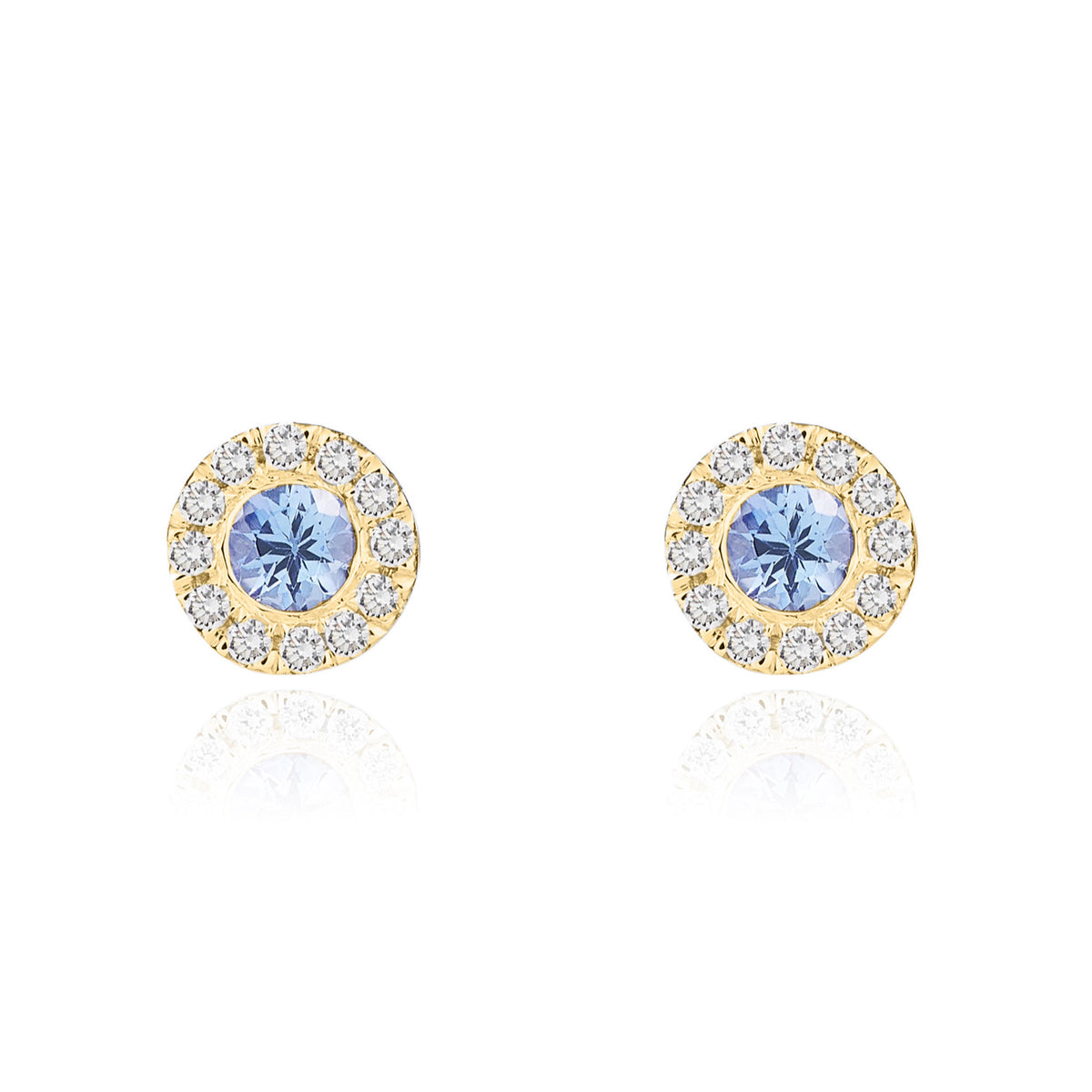 18ct Yellow Gold 3mm Round Tanzanite and Diamond Microset Cluster Earrings