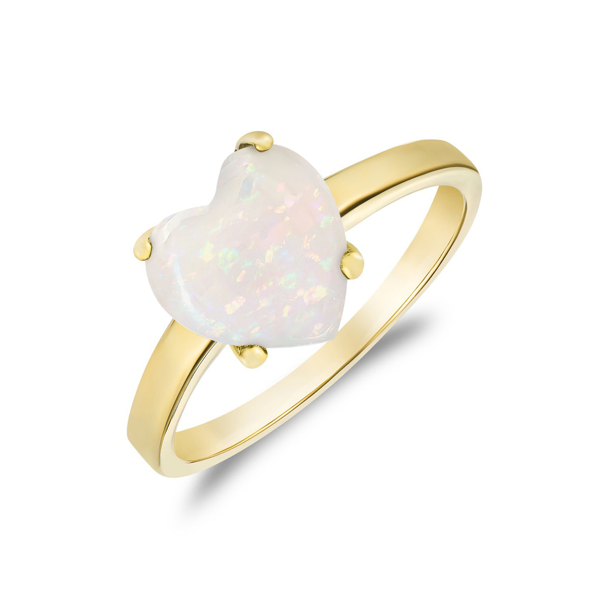 9ct Yellow Gold 8mm Heart Opal Claw Set Single Stone Ring