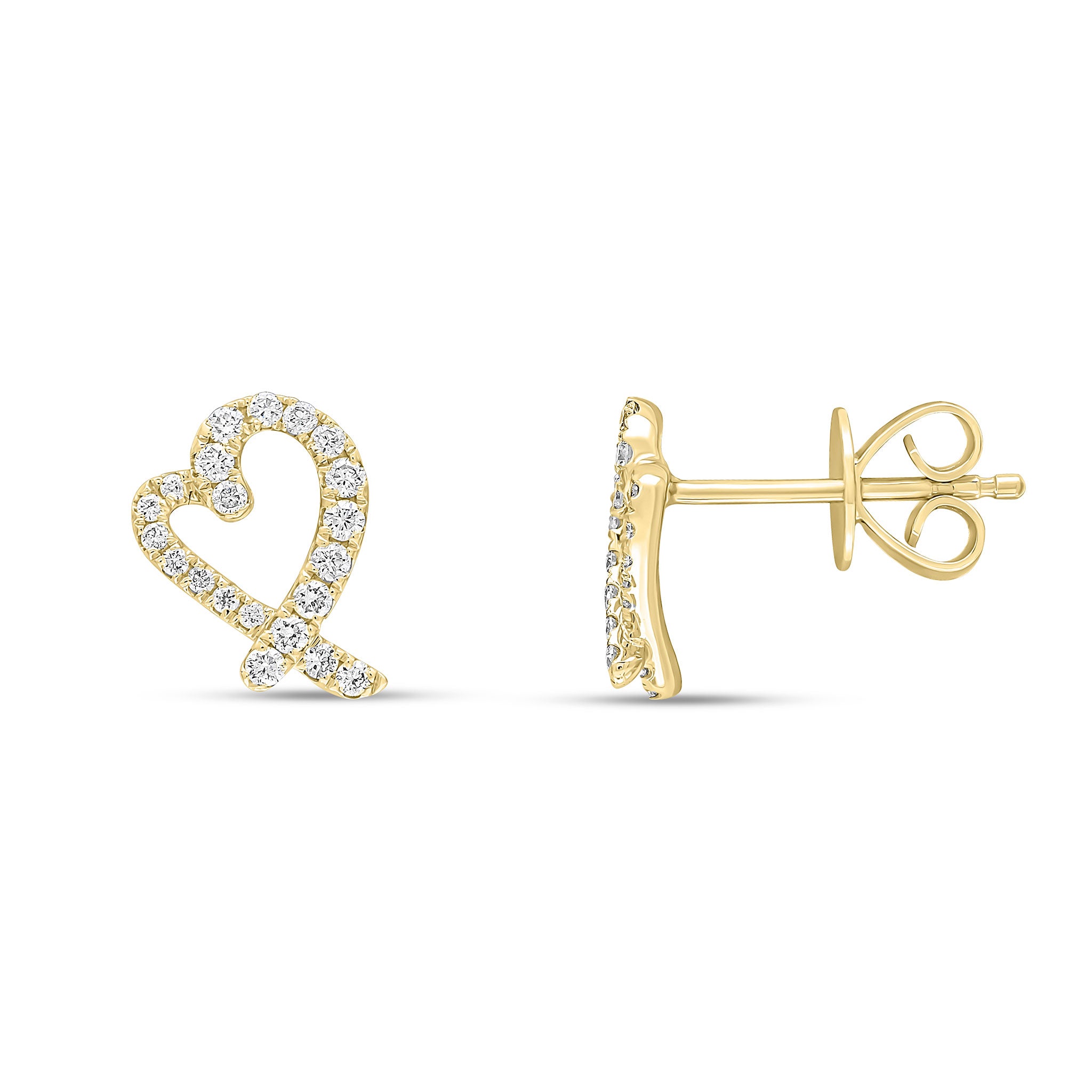 18ct Yellow Gold Round Diamond Claw Set Open Heart Stud Earrings
