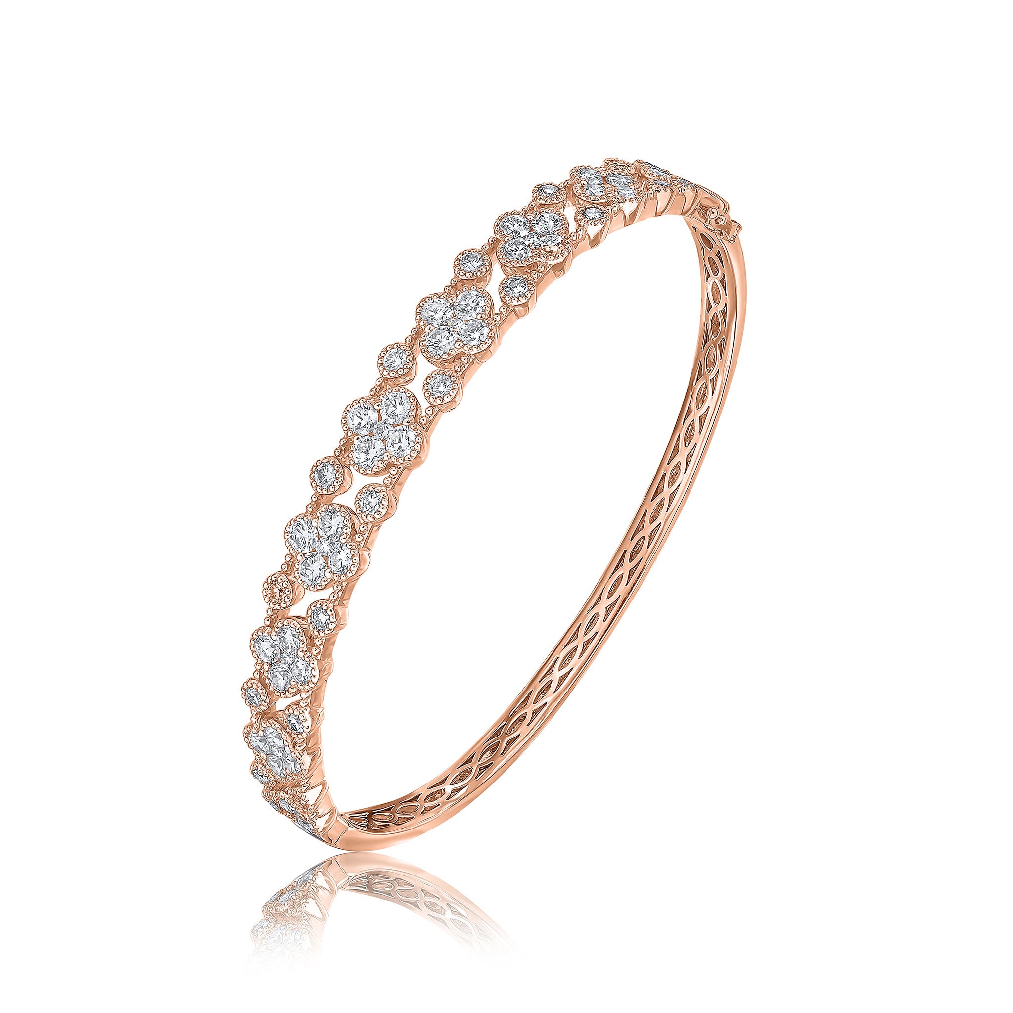 18rg Diamond Clover Milgrain Set Bangle