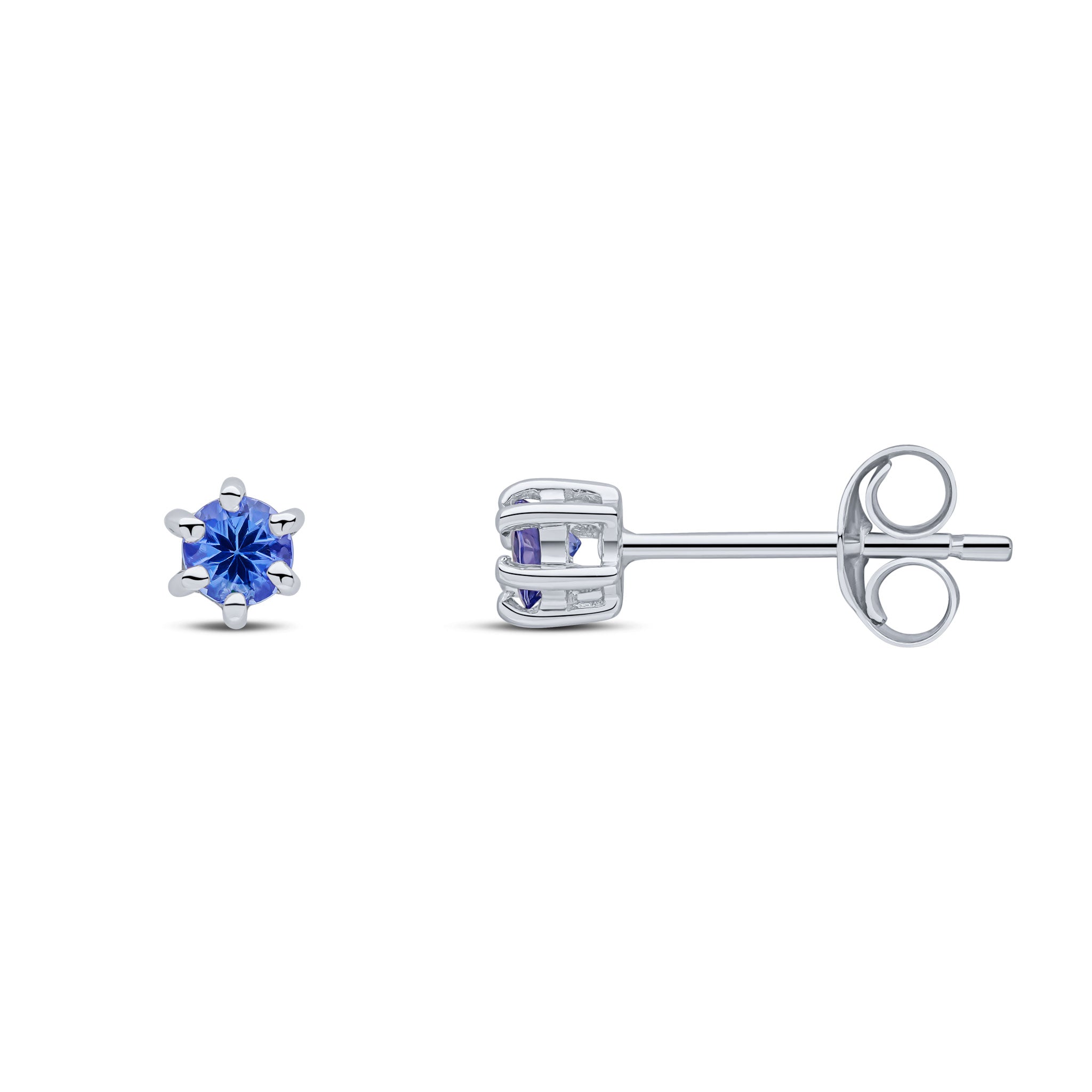 9ct White Gold 3mm Round Tanzanite 6 Claw Earrings