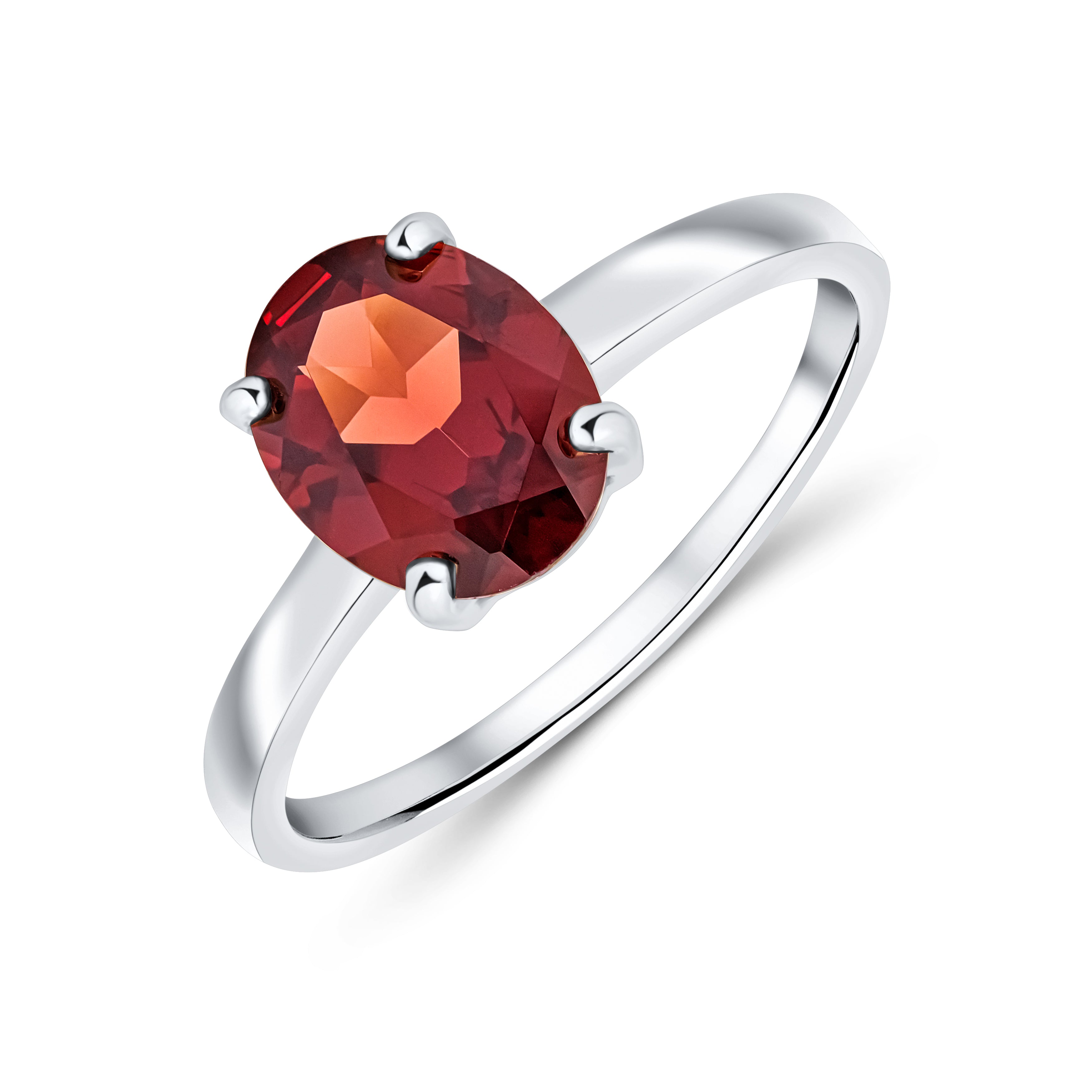 9ct White Gold 9x7mm Oval Garnet Claw Set Single Stone Ring