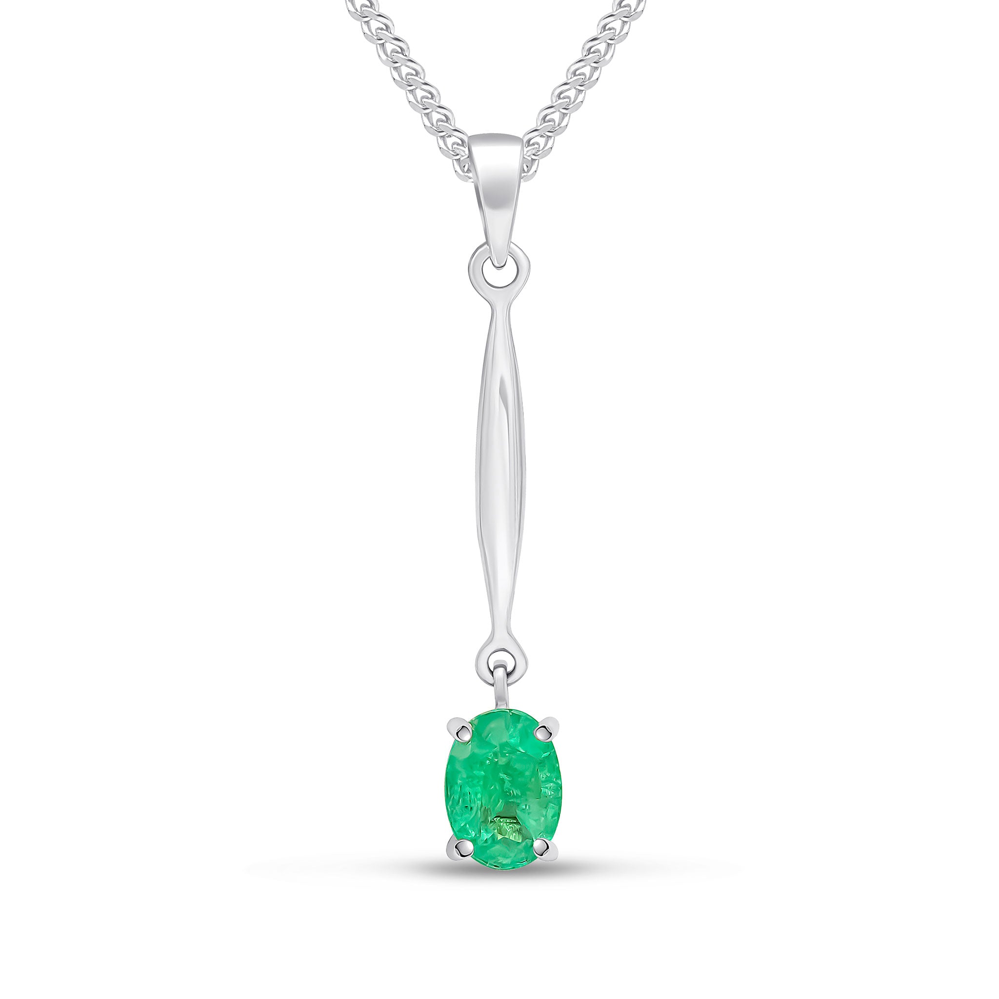 9ct white gold oval emerald Bar pendant