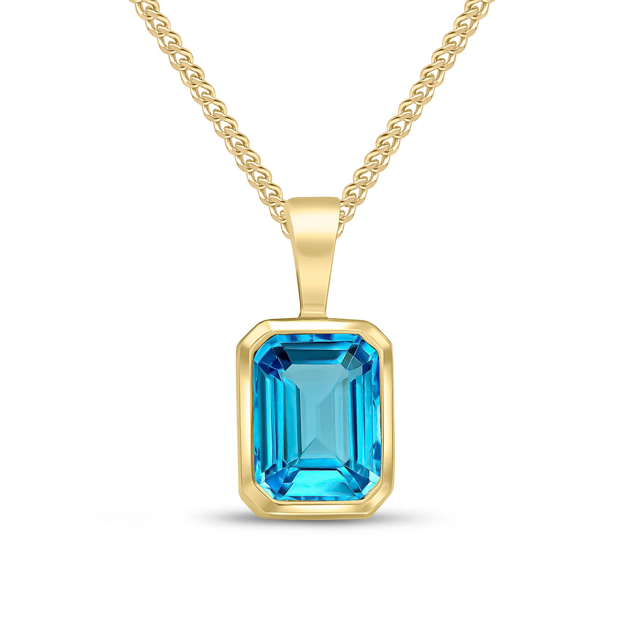 9ct Yellow Gold 8x6 Octagon Swiss Blue Topaz Rubover Pendant
