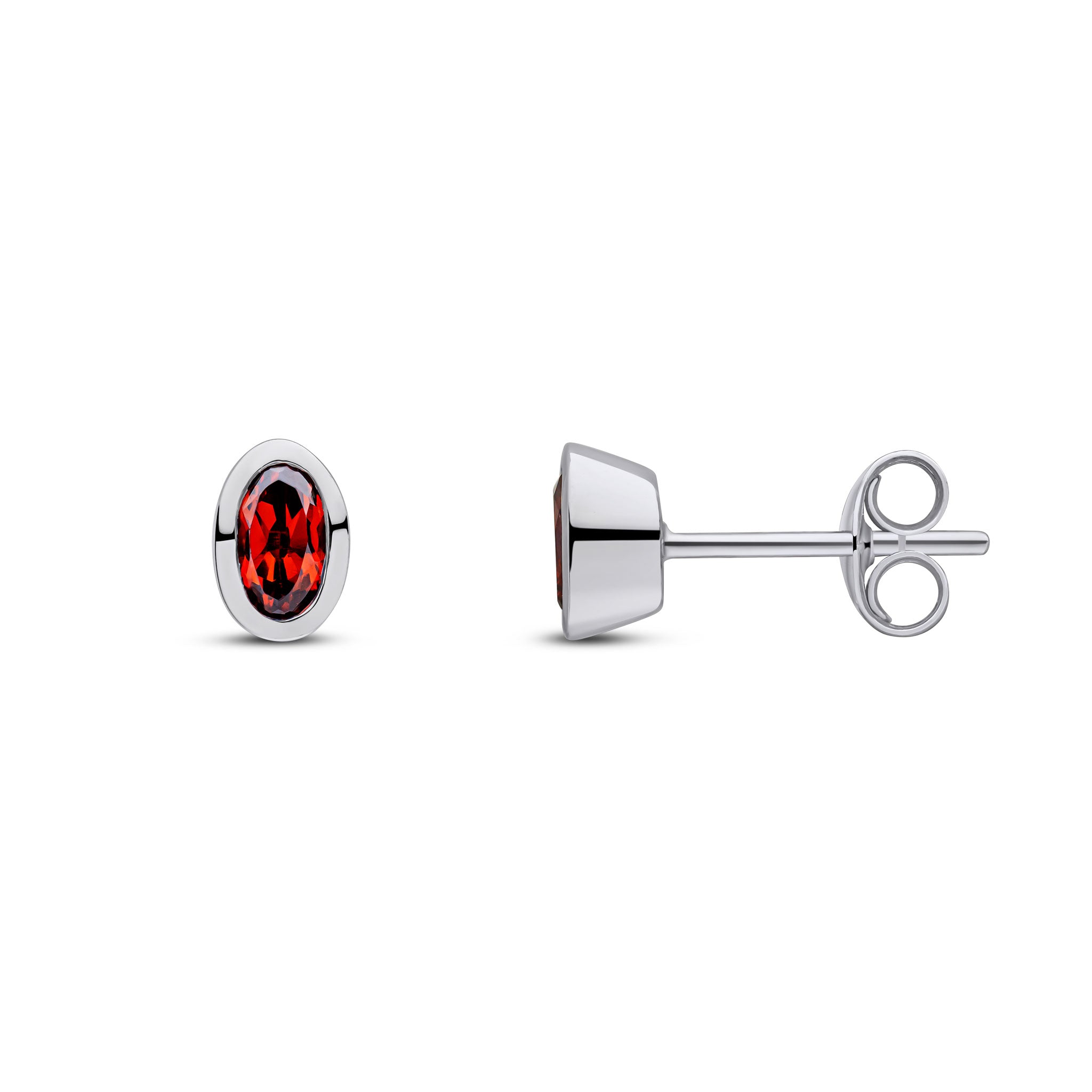 9ct white gold 5 x 3mm oval garnet rubover Stud Earrings