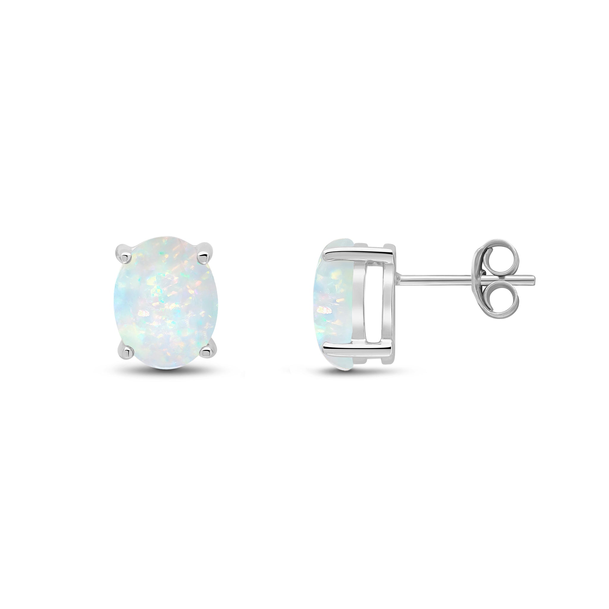 9ct White Gold 9x7 Oval Opal Claw Earrings
