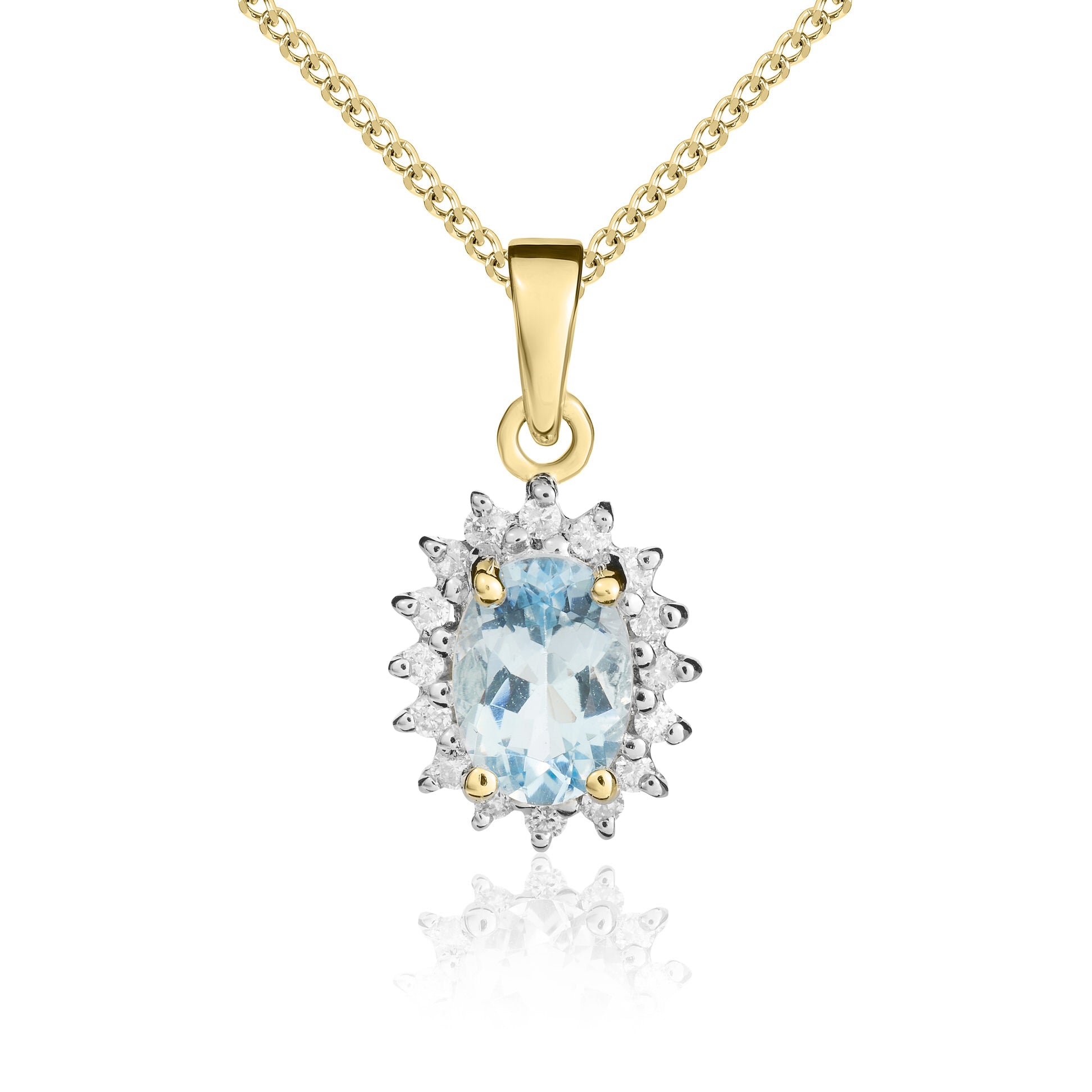 9ct Yellow Gold Oval Aquamarine & Diamond Cluster Pdt