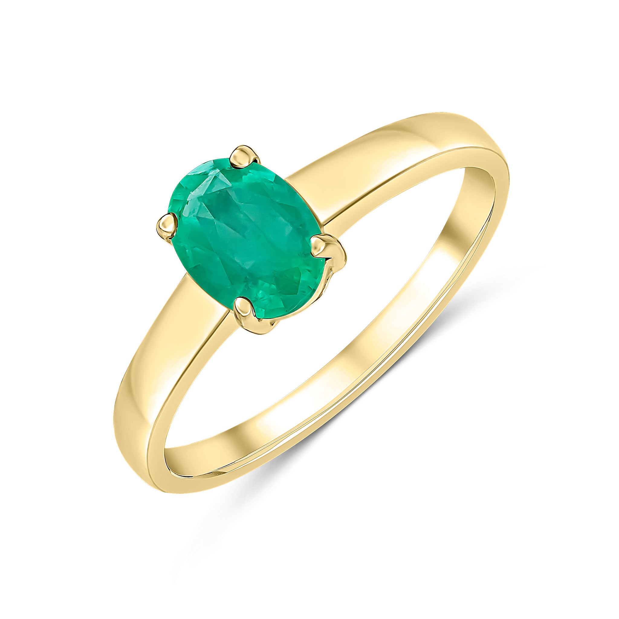 9ct Yellow Gold 7x5mm Oval Emerald Claw Set Single Stone Ring