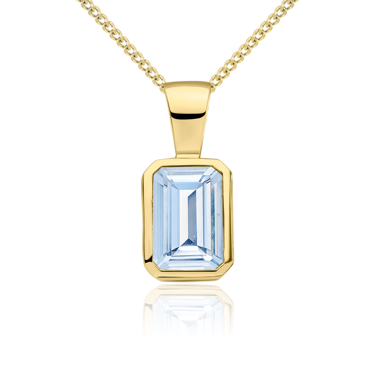 9ct Yellow Gold 7x5mm Octagon Aquamarine Rubover Single Stone Pendant