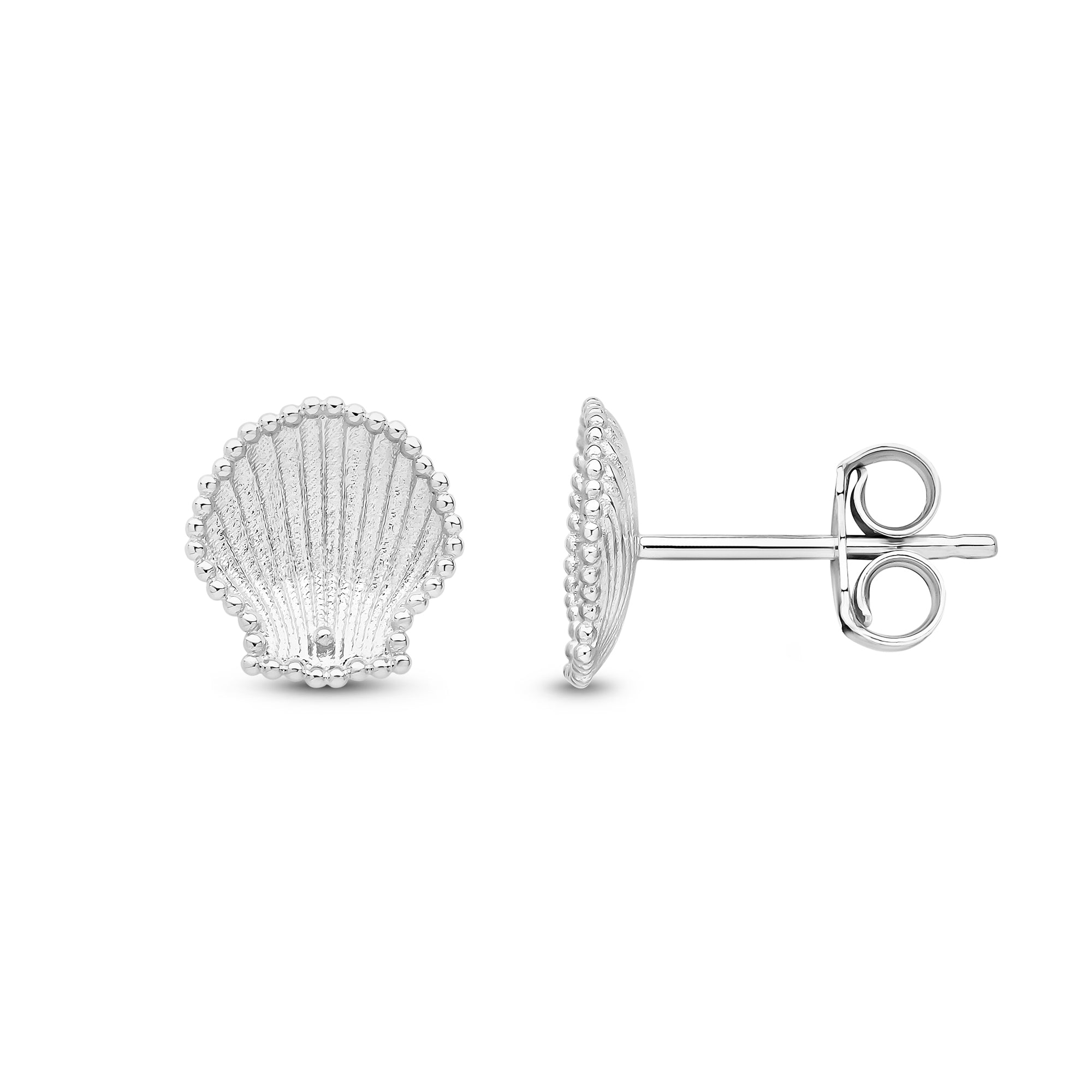 9ct White Gold Textured Shell Stud Earrings